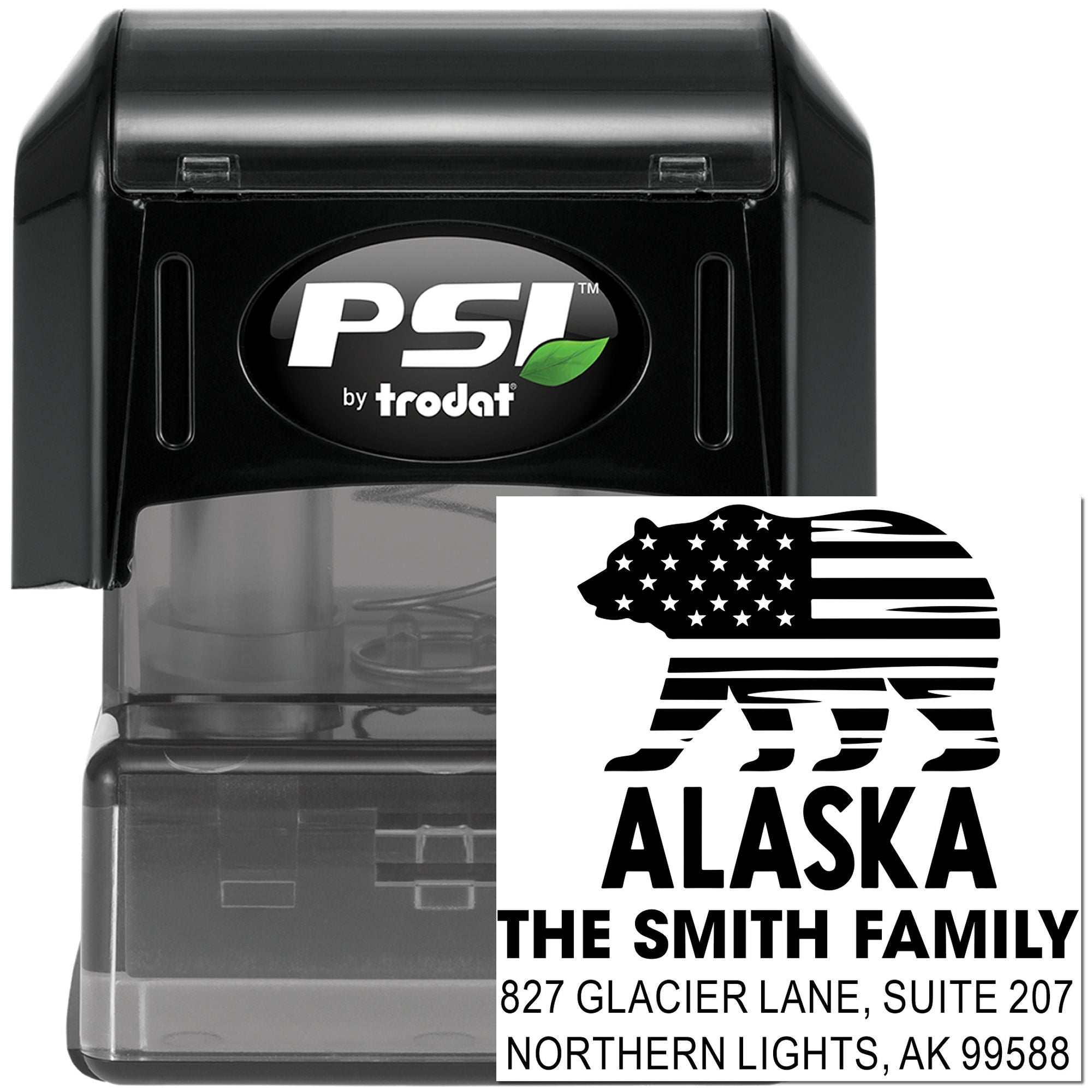 Alaska Patriotic Bear Silhouette Custom 3-Line Pre-Inked Stamp