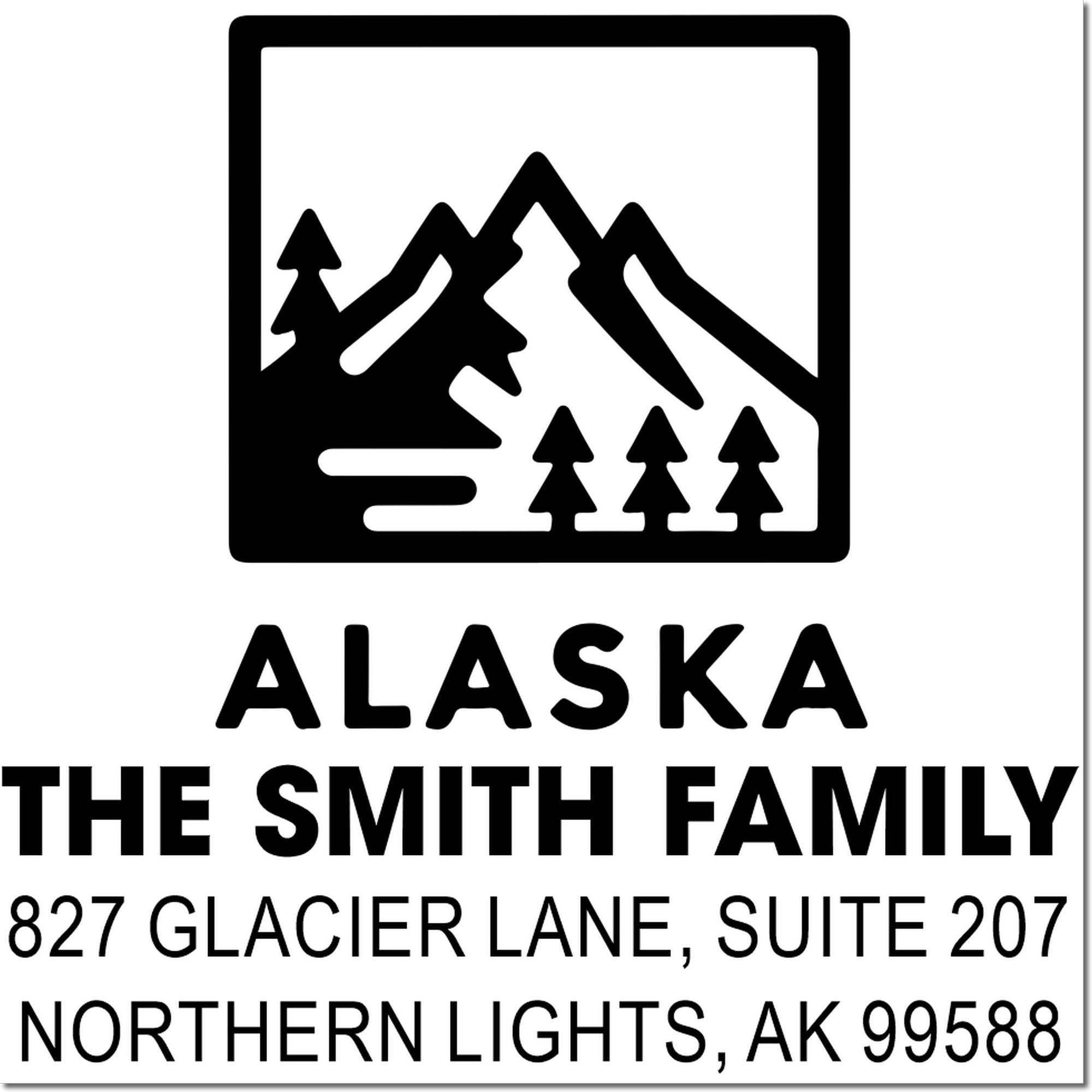 Custom Alaska return address rubber stamp for The Smith Family, Northern Lights, AK 99588