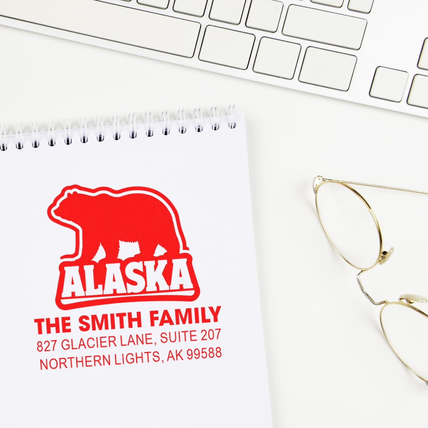 Custom Alaska bear address rubber stamp for The Smith Family return address and mail labeling.