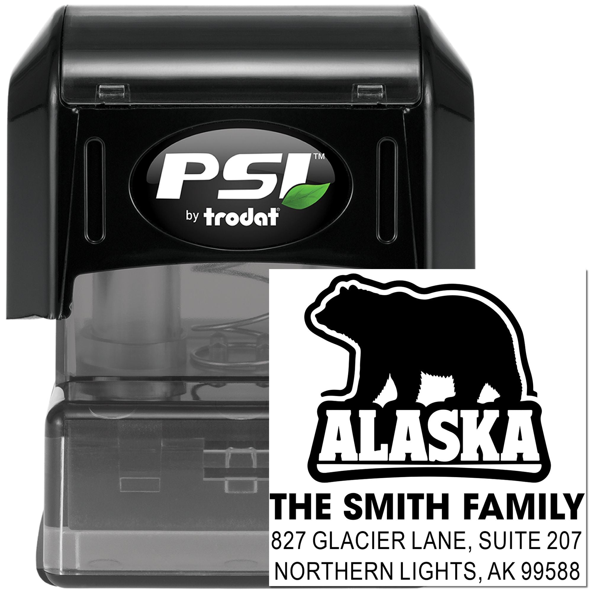 Alaska Bear Silhouette Retro Crest Rubber Pre-Inked Stamp, 1-5/8" Square , Alaska-Themed Collectors' Stationery Design