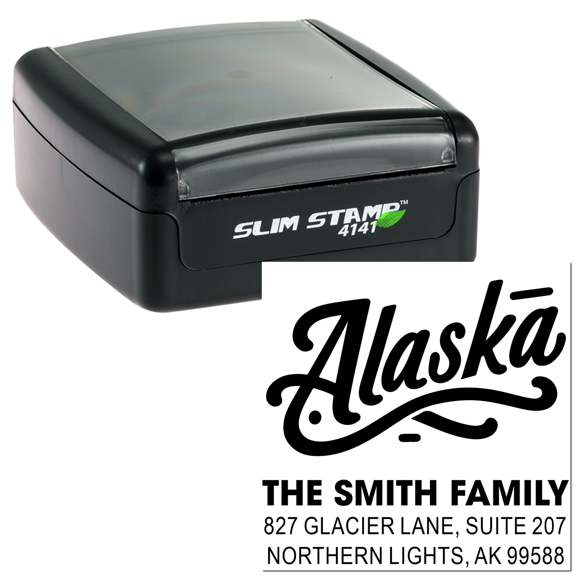 Alaska Script Personalized Name Rubber Pre-Inked Stamp, 1-5/8" Square , Custom Handcrafted Stamp for Cards, Scrapbooking, Stationery and Small Business