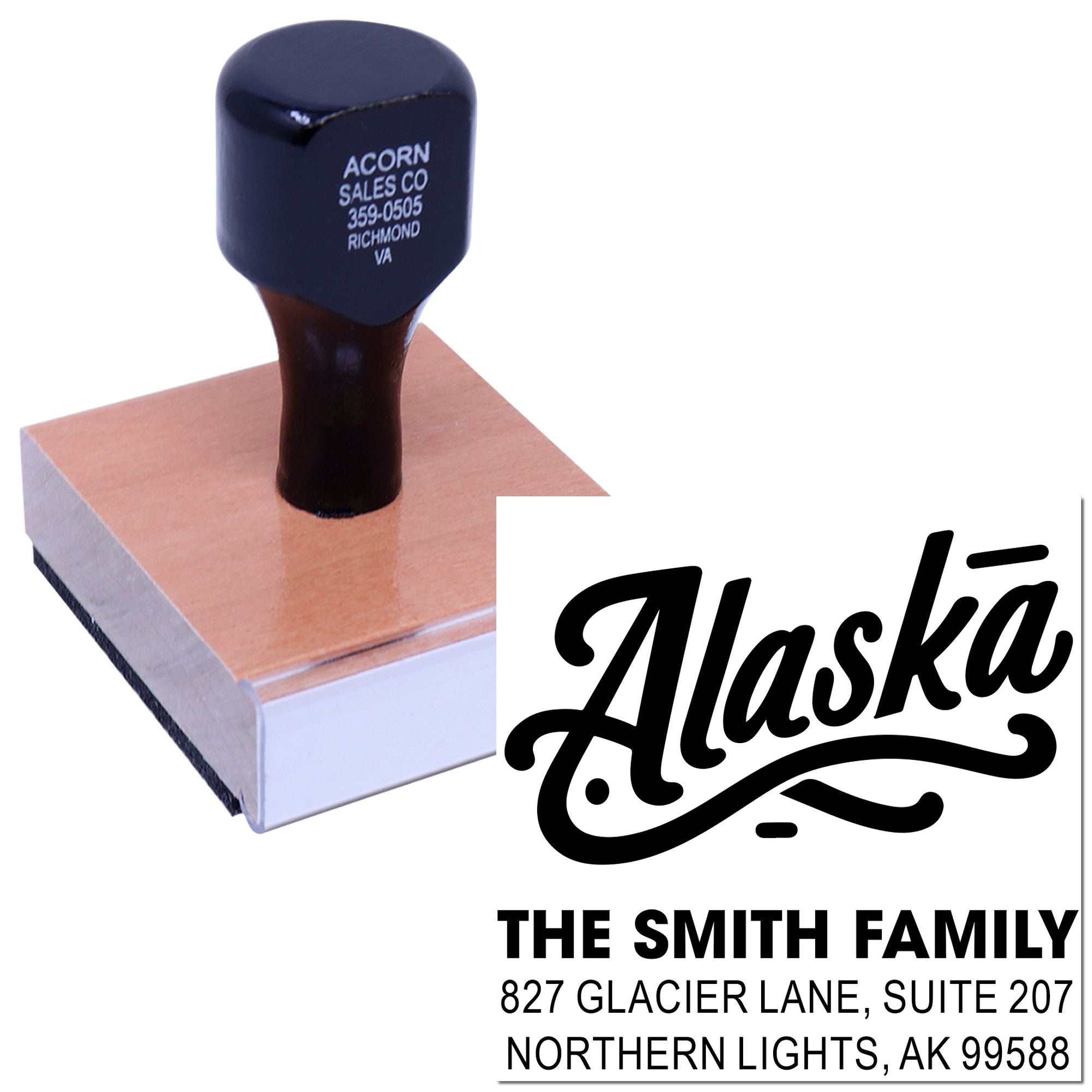 Alaska Script Design Wood Handle Stamp