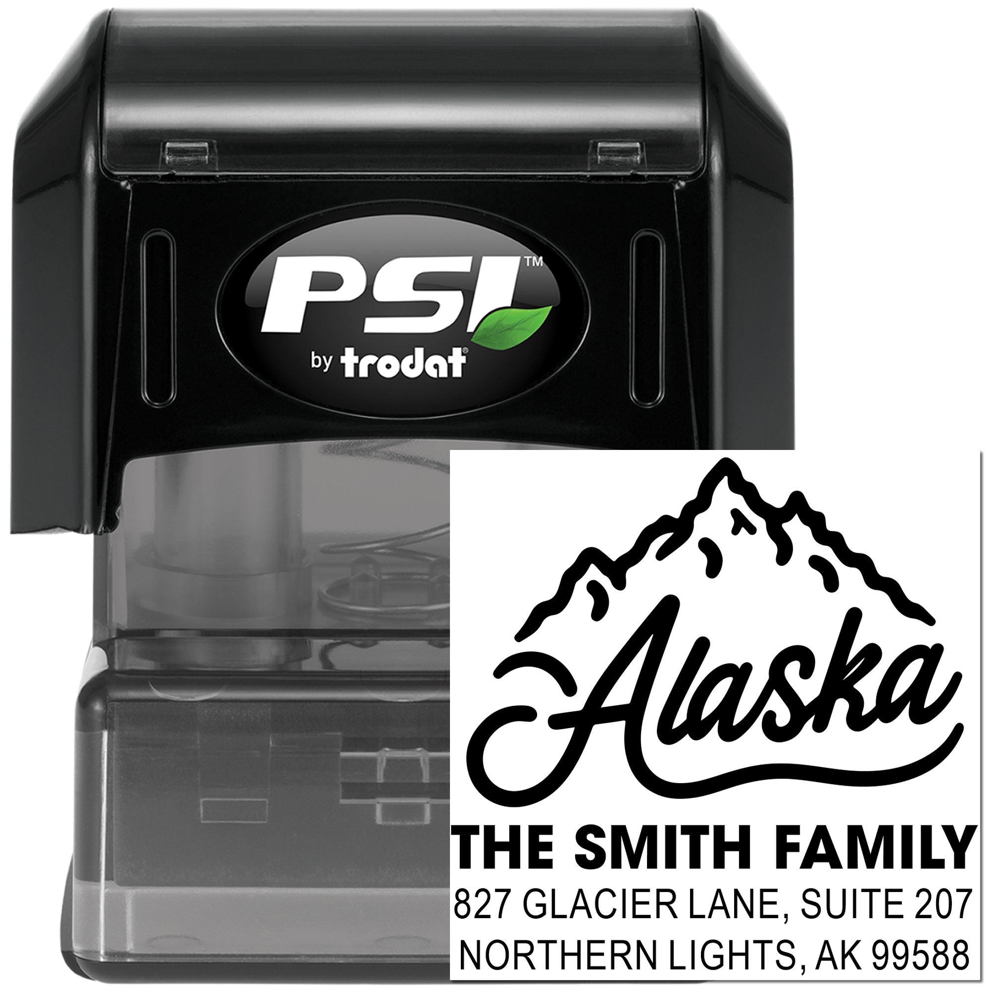 Alaska Mountain Retro Script Custom Rubber Pre-Inked Stamp, 1-5/8" Square Personalized Vintage Style Stamp for Tags and Outdoor Use