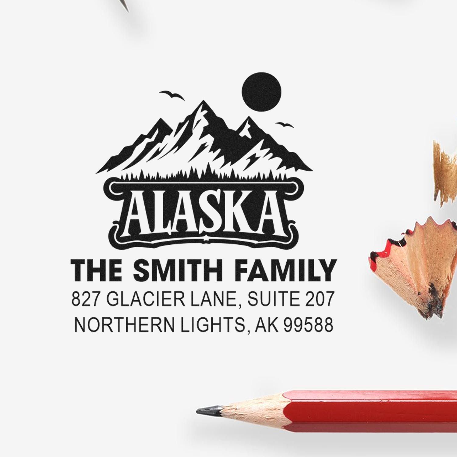 Alaska Mountain Silhouette Wood Handle Stamp
