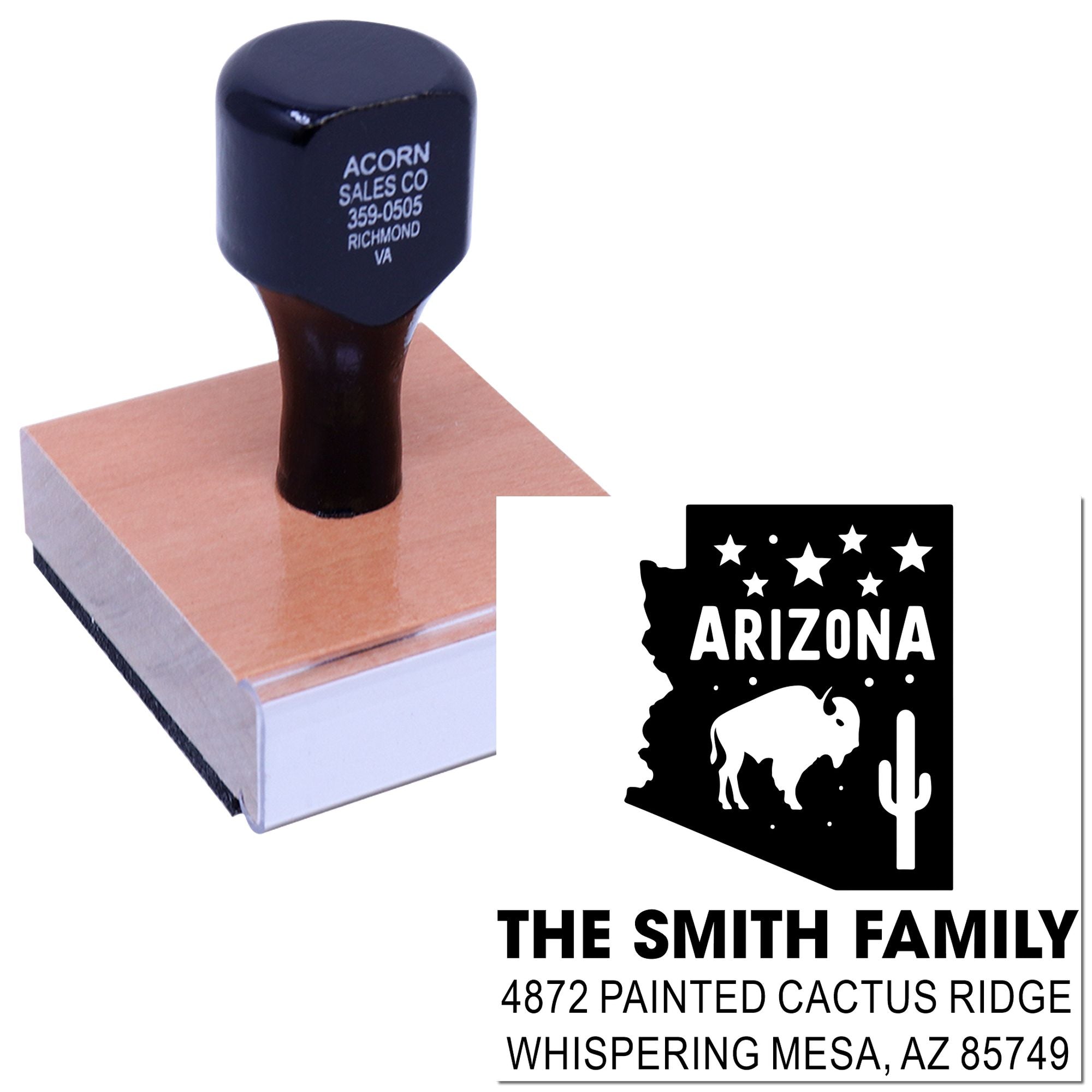 Custom Arizona address rubber stamp with family name and return address for personalized mailing and business use