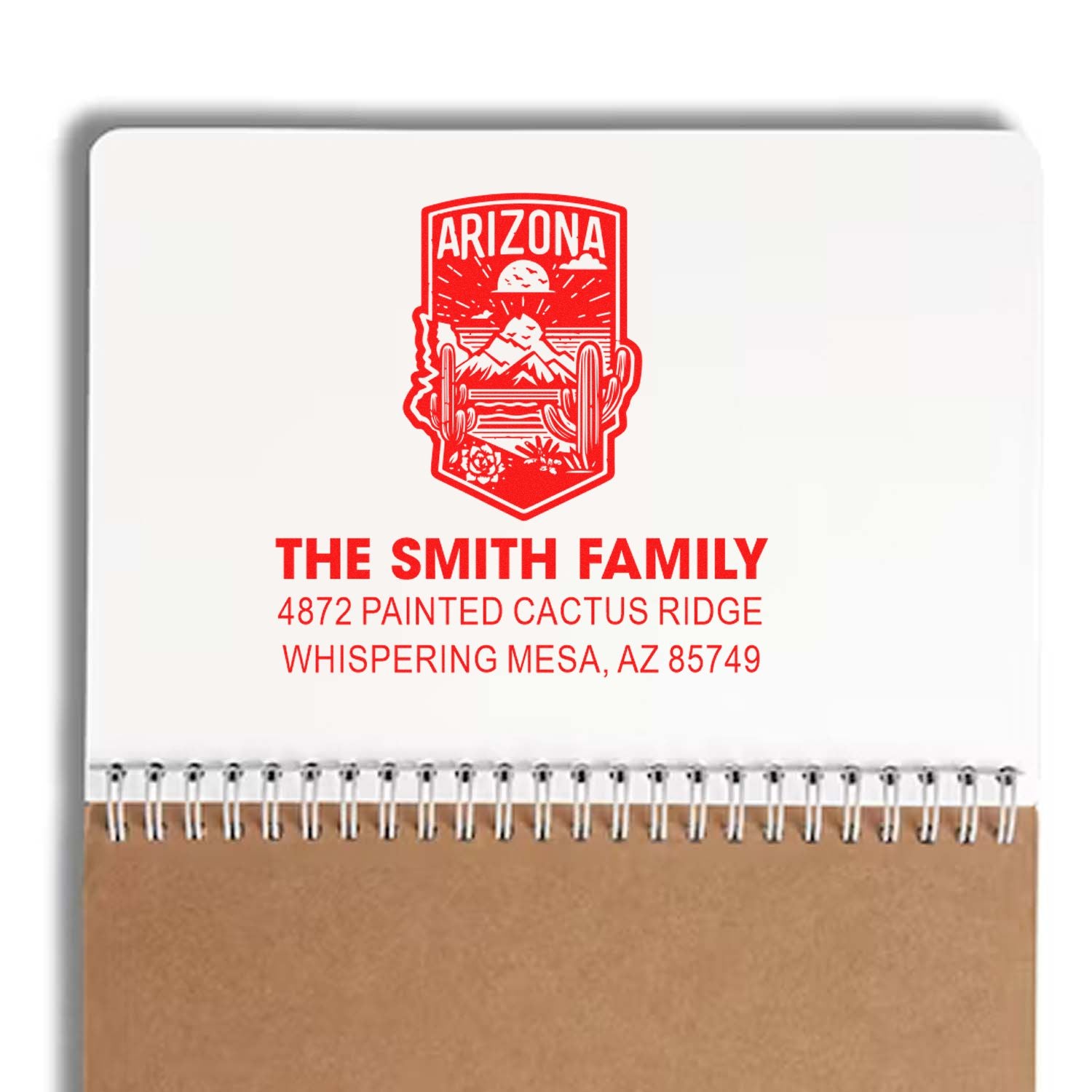 Custom Arizona return address rubber stamp for The Smith Family, featuring name and address for mailing and personal stationery.