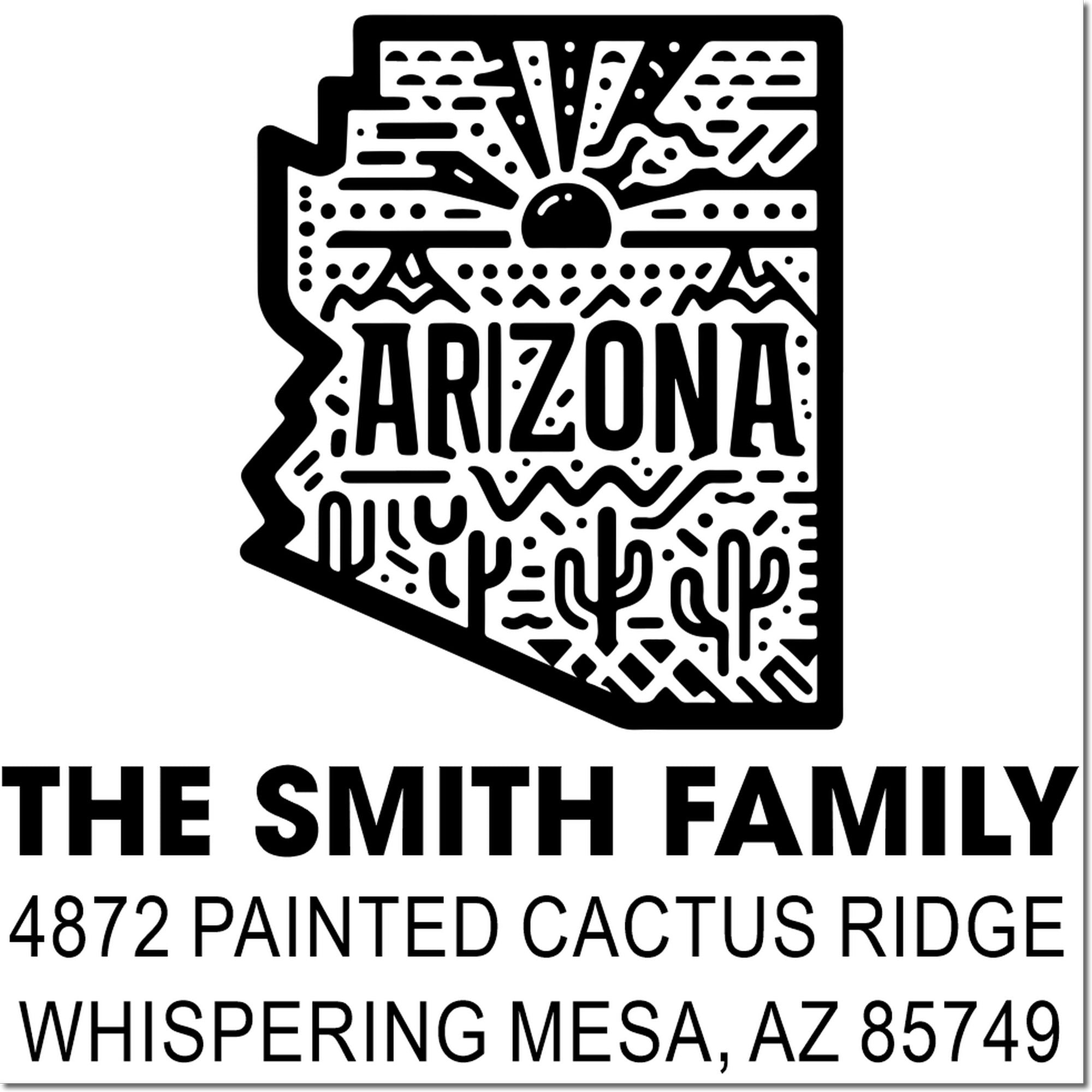 Custom Arizona return address rubber stamp for The Smith Family, 4872 Painted Cactus Ridge, Whispering Mesa, AZ 85749