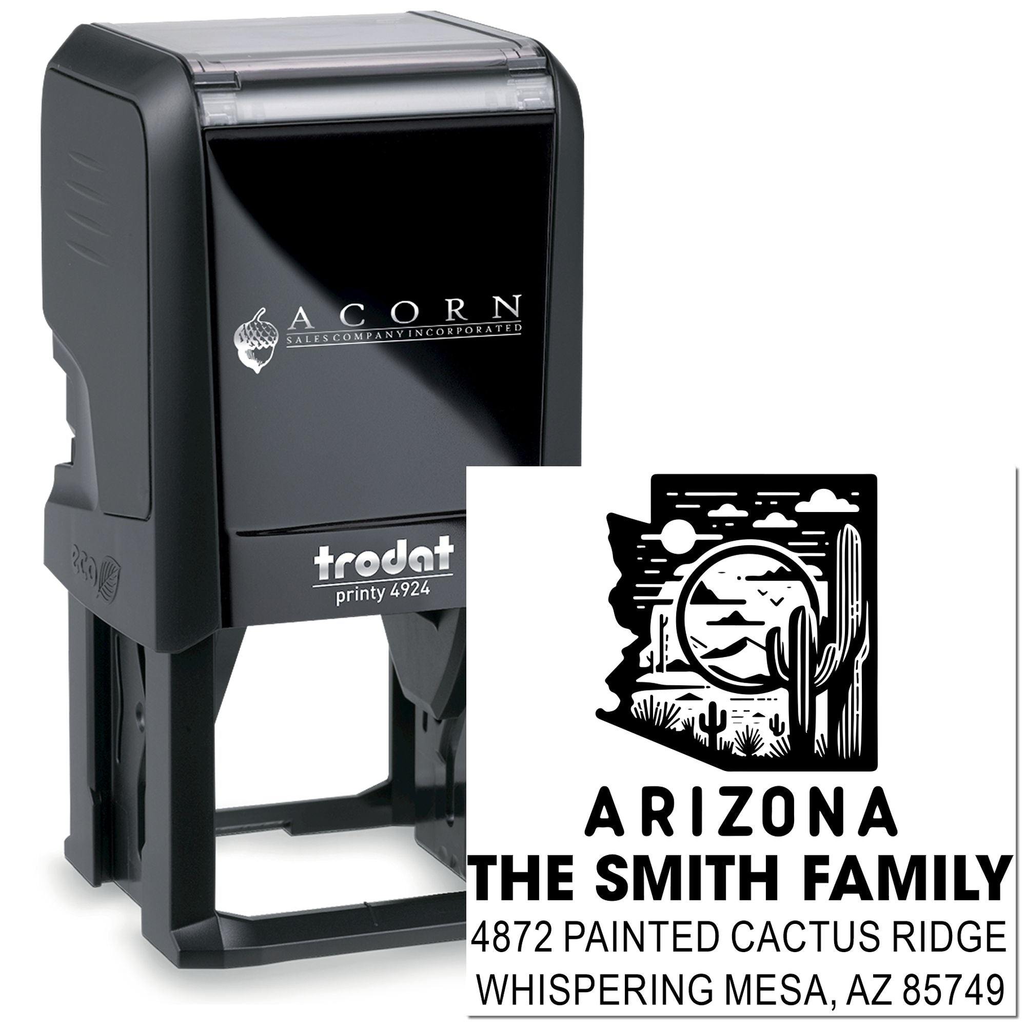 Custom Arizona self-inking rubber address stamp for the Smith family with cactus design