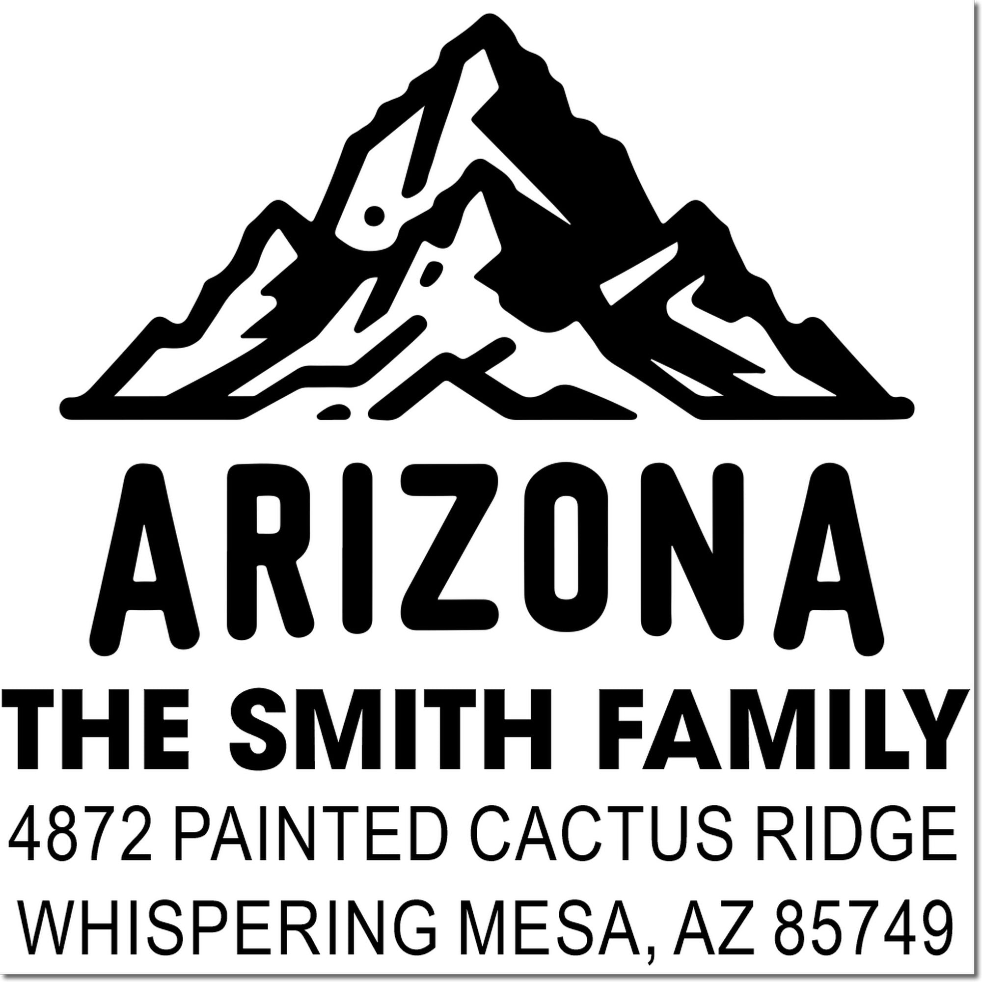 Arizona custom address stamp for The Smith Family, 4872 Painted Cactus Ridge, Whispering Mesa, AZ 85749.