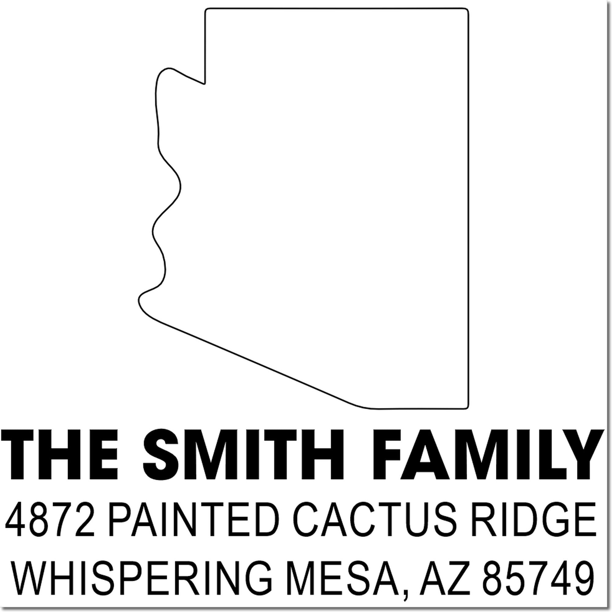 Custom Arizona return address rubber stamp for The Smith Family, 4872 Painted Cactus Ridge, Whispering Mesa, AZ 85749