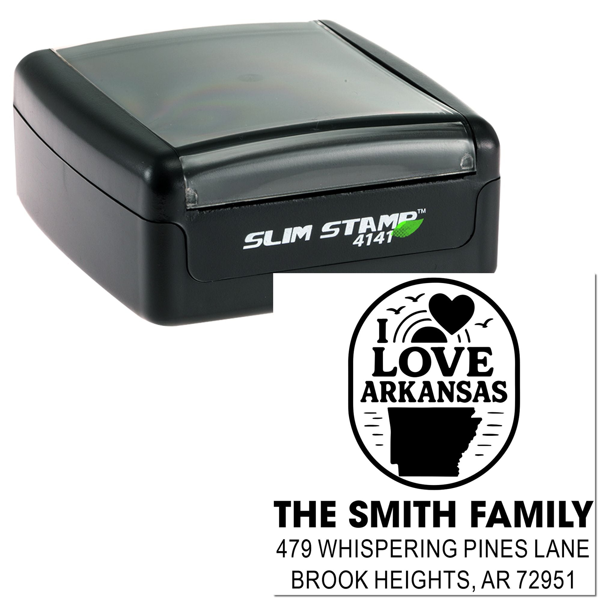 Arkansas Love Heart Silhouette Personalized Address Pre-Inked Stamp