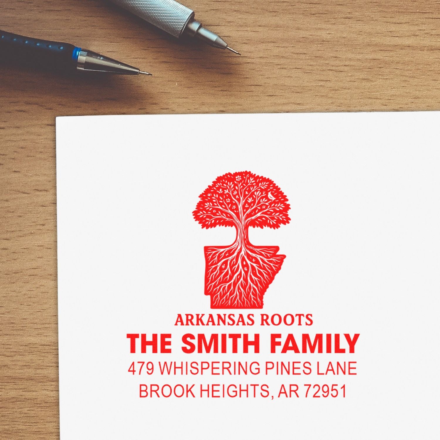 Personalized Arkansas Tree Roots Rustic Address Pre-Inked Stamp with Custom Design