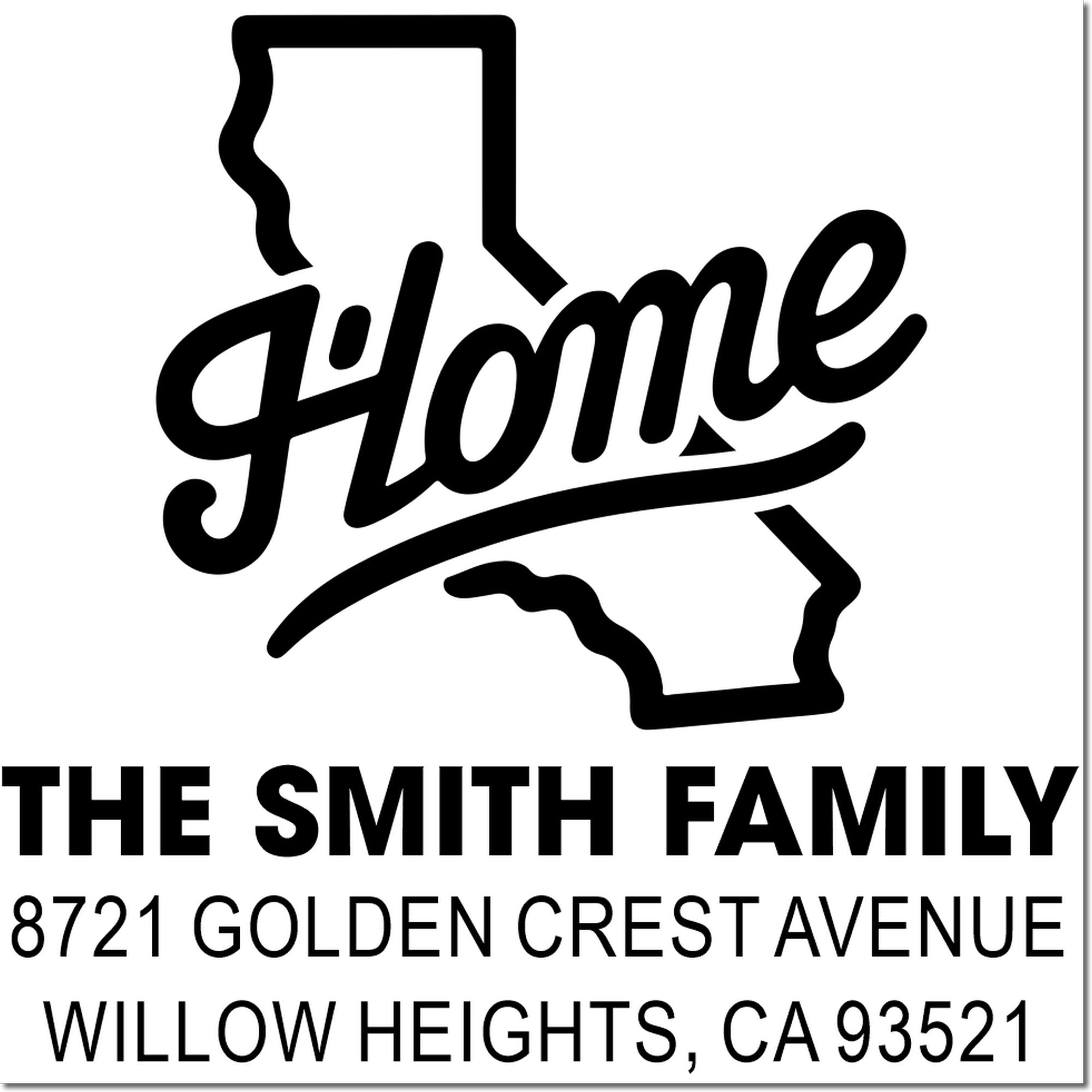 Custom Smith family return address rubber stamp with California home graphic for Willow Heights, CA.