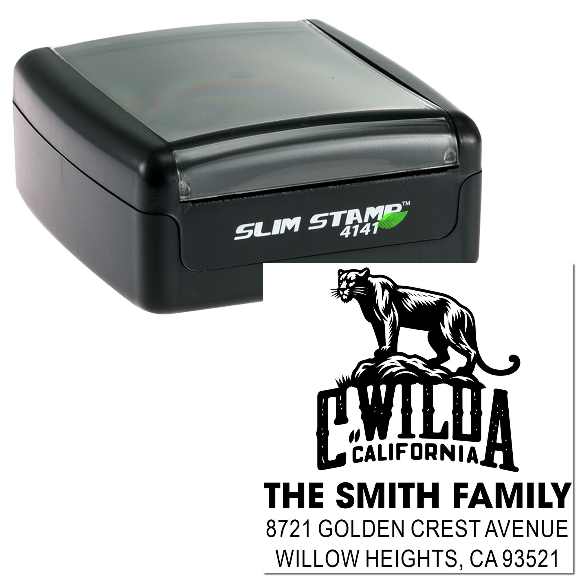 Wild California Panther Custom 3-Line Handle Pre-Inked Stamp