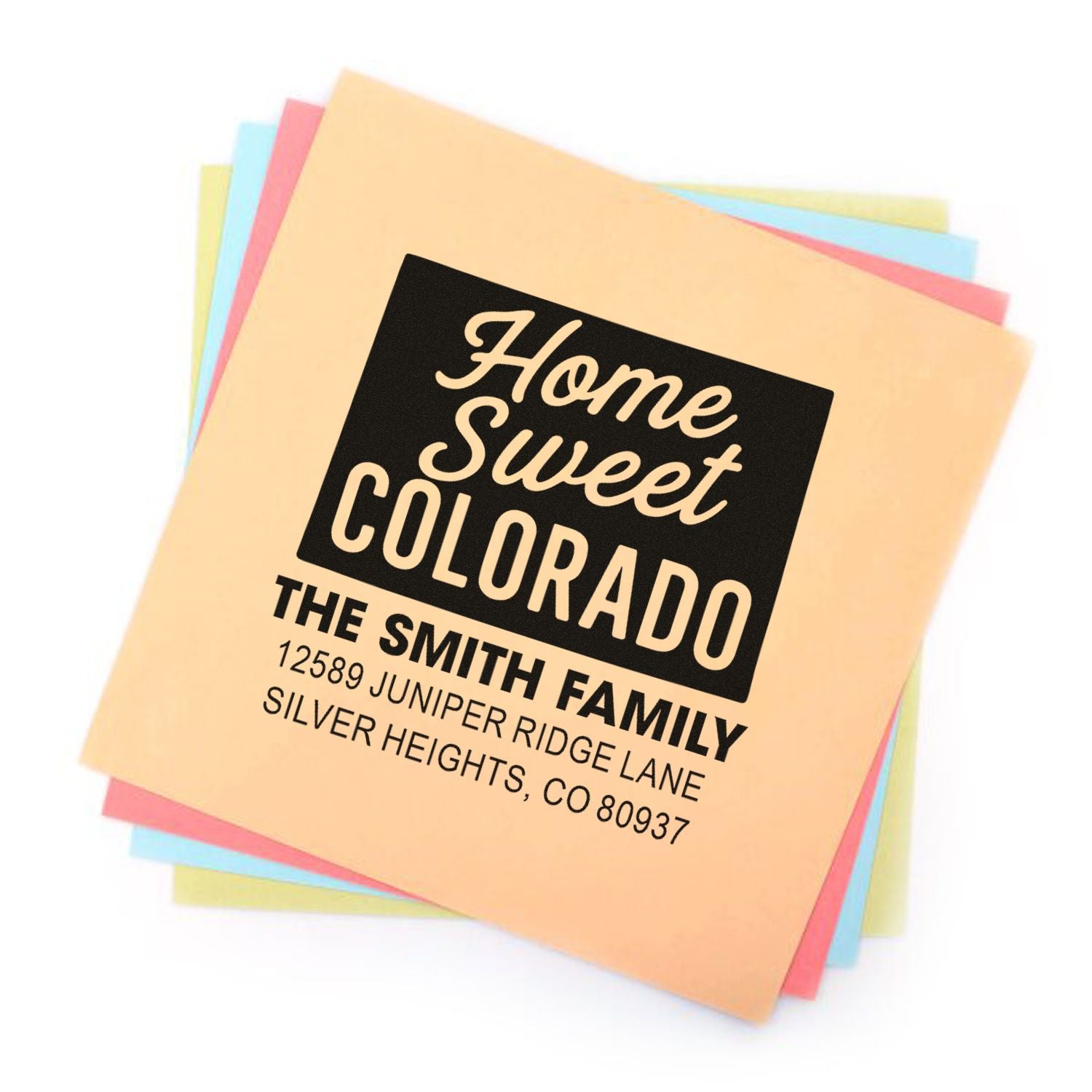 Custom return address rubber stamp with Home Sweet Colorado design for family mailing and stationery