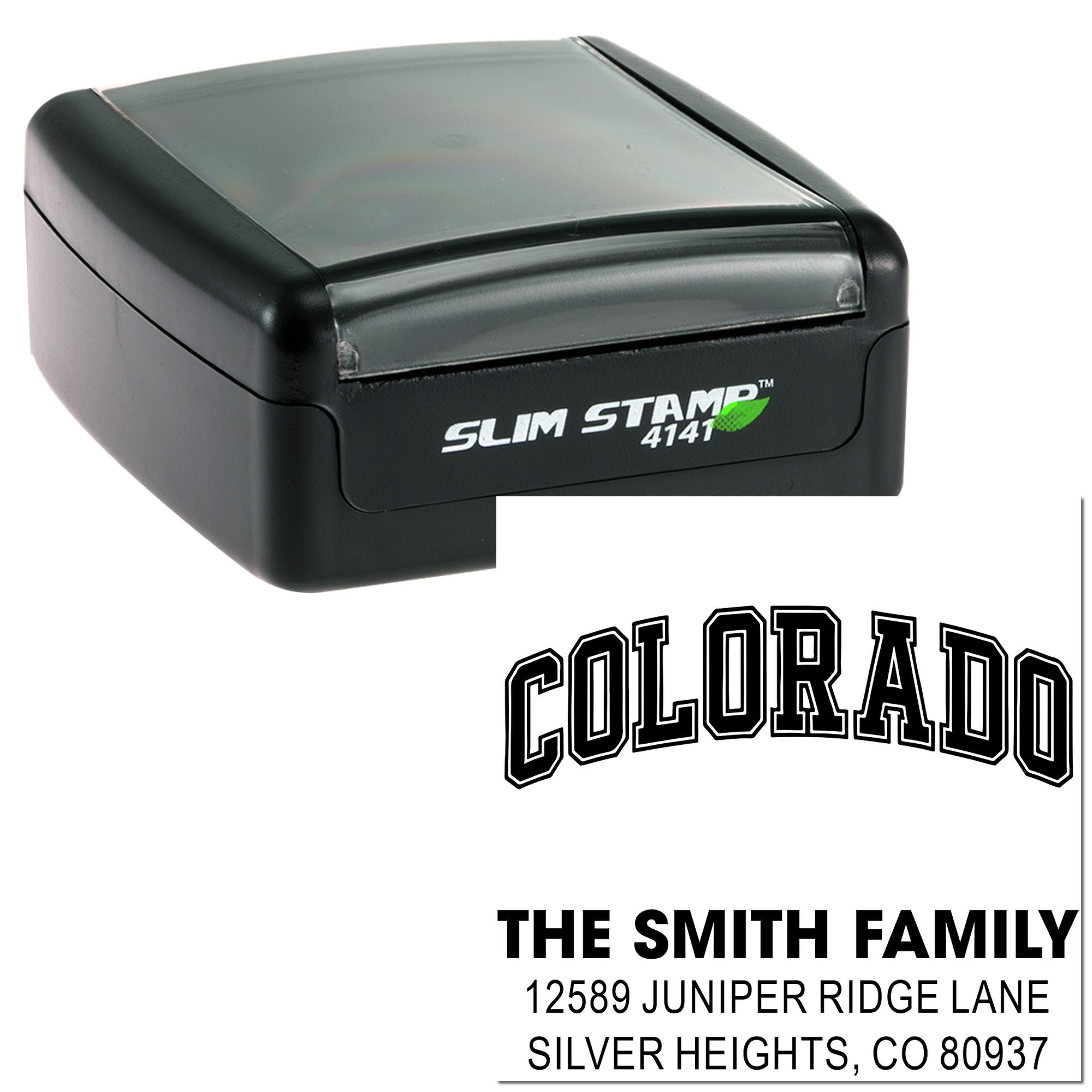 Bold Colorado Statement Personalized Address Rubber Pre-Inked Stamp, 1-5/8" Square , Bold Design for Tags, Envelopes, and Crafting
