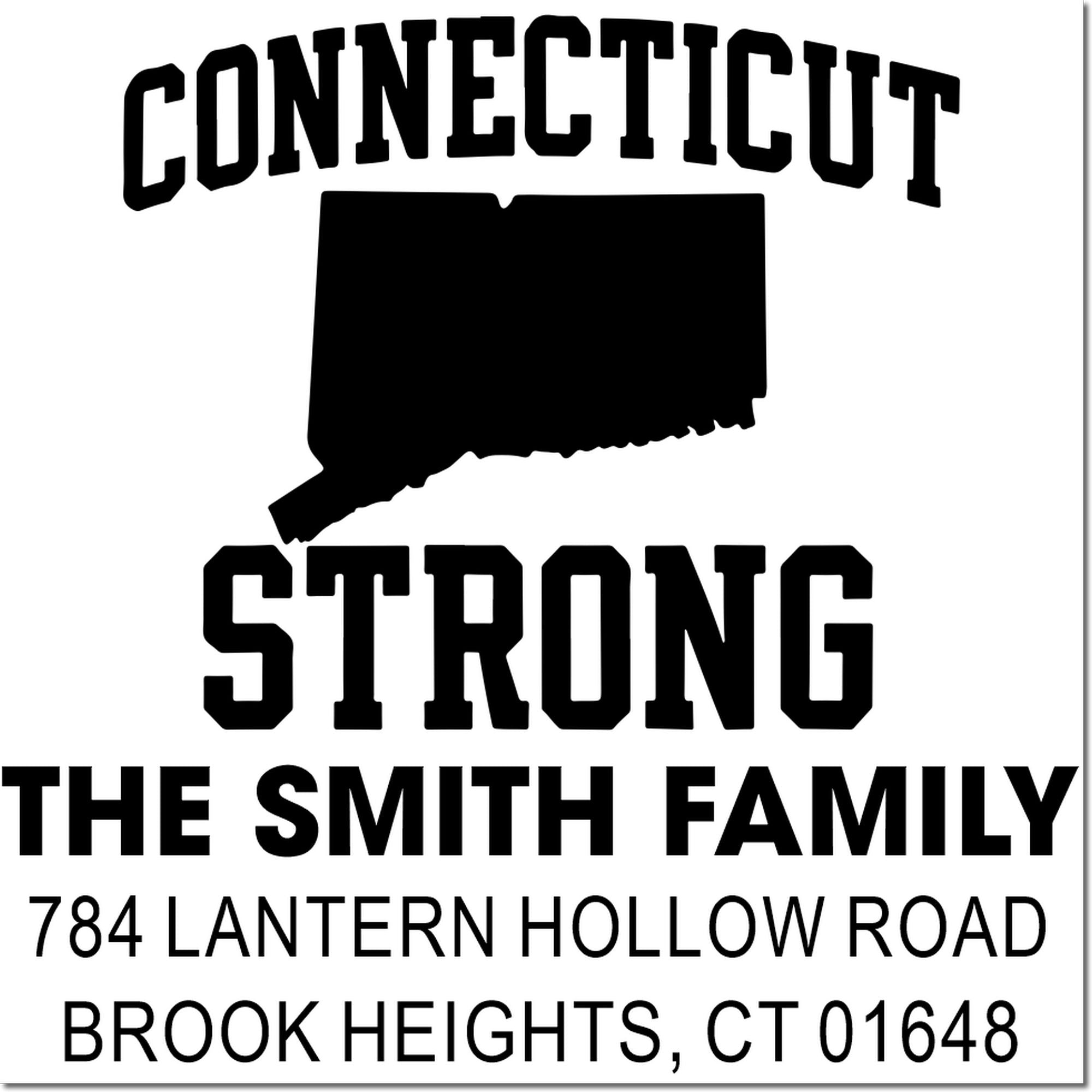 Custom Connecticut return address rubber stamp for the Smith family, Brook Heights, CT 01648.