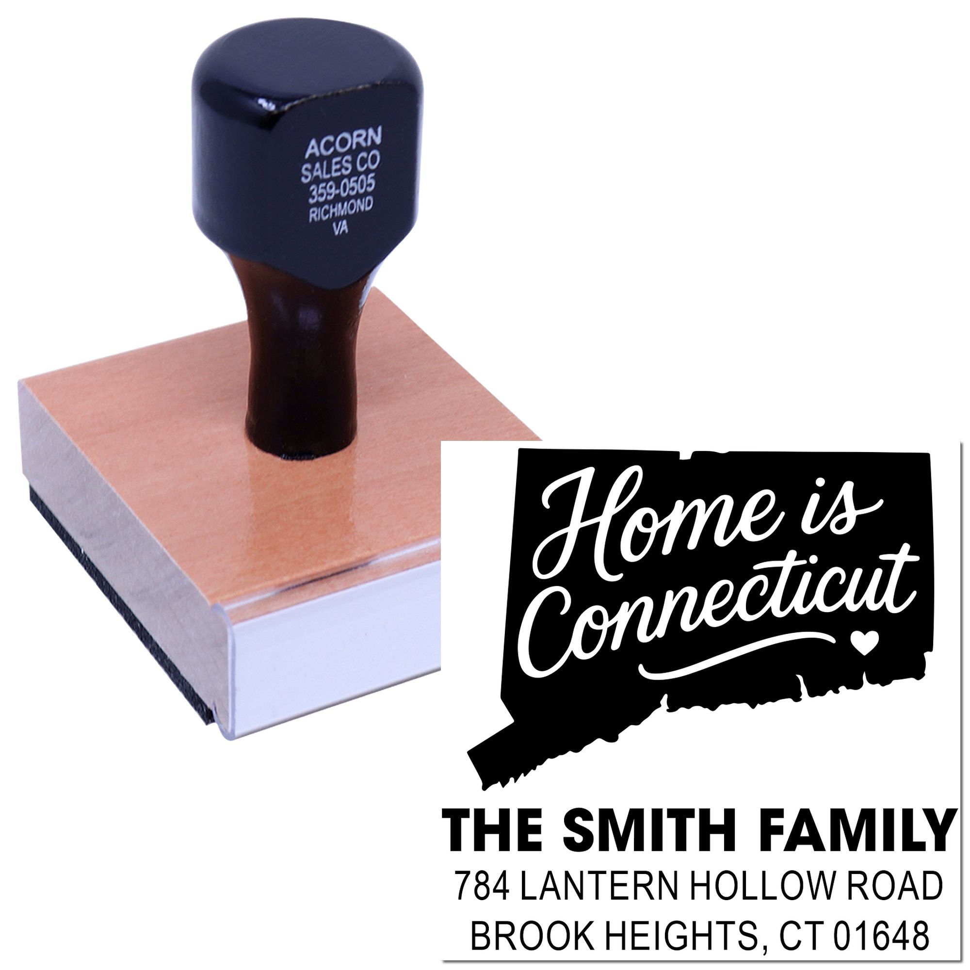 Personalized Connecticut home address rubber stamp with family name and return address design