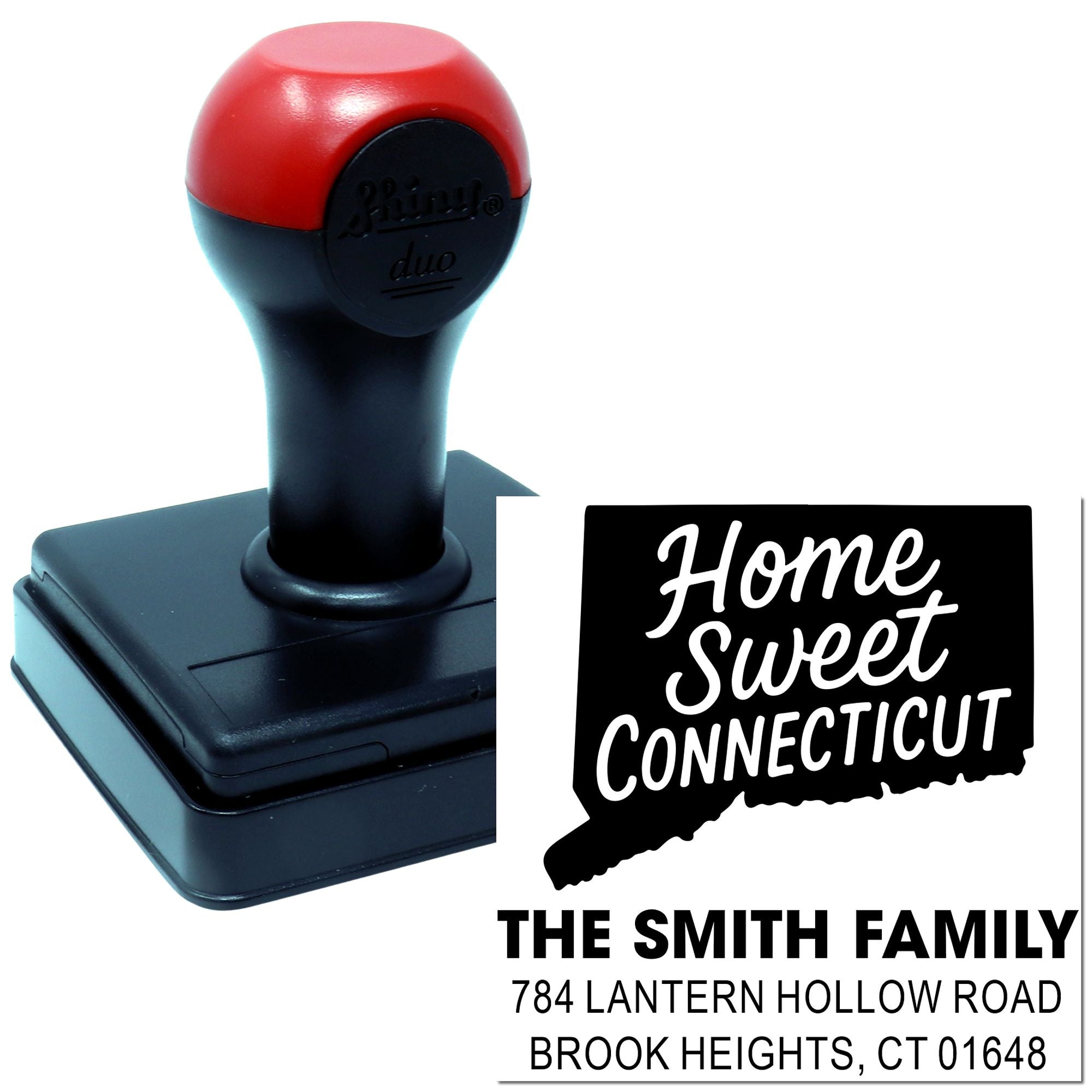 Personalized return address rubber stamp with Home Sweet Connecticut design for The Smith Family.