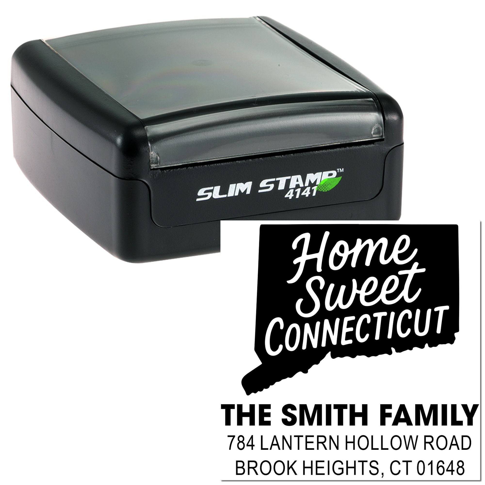 Slim Stamp 4141 custom return address rubber stamp with Connecticut home design for The Smith Family