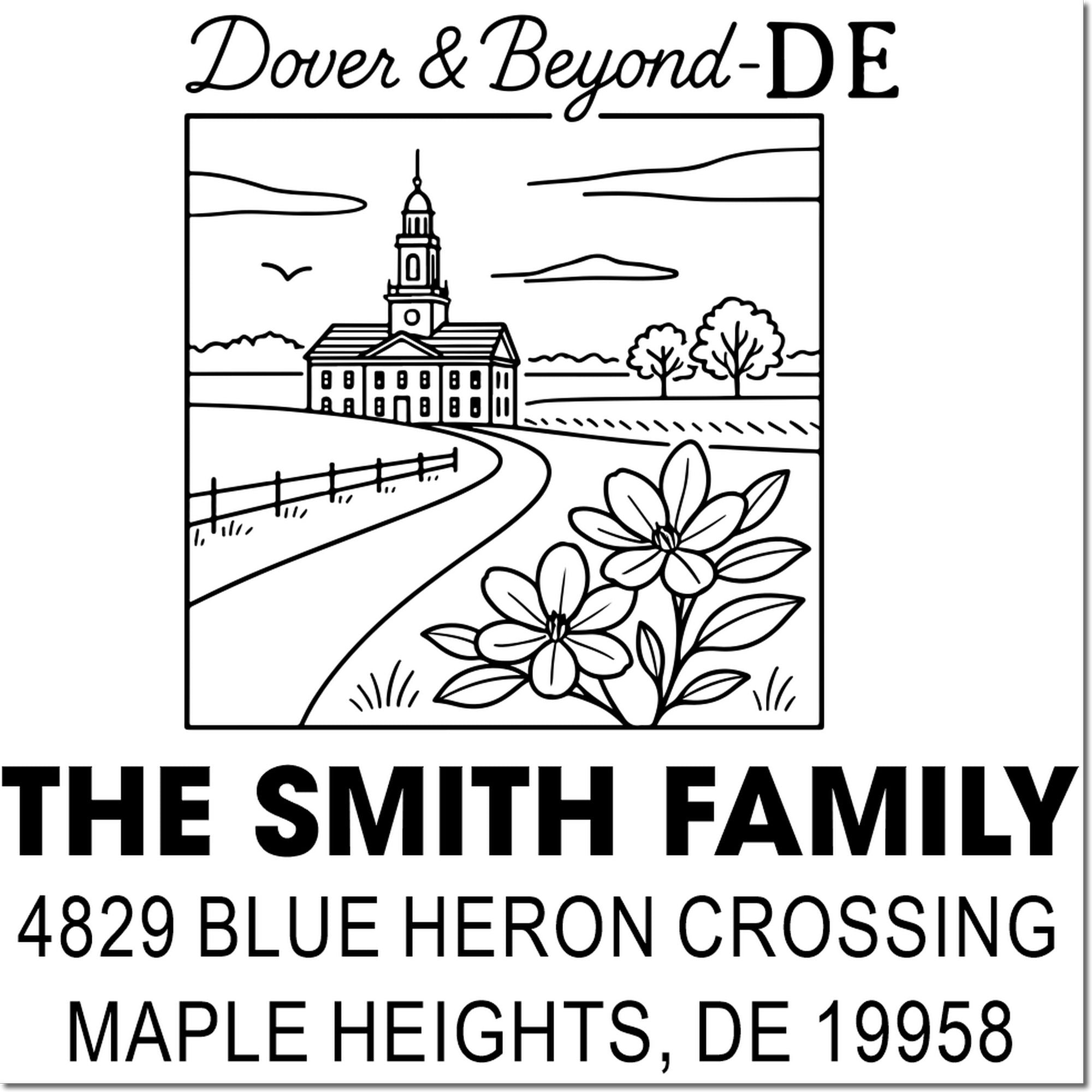 Custom rubber stamp for The Smith Family, Dover & Beyond-DE, 4829 Blue Heron Crossing, Maple Heights, DE 19958