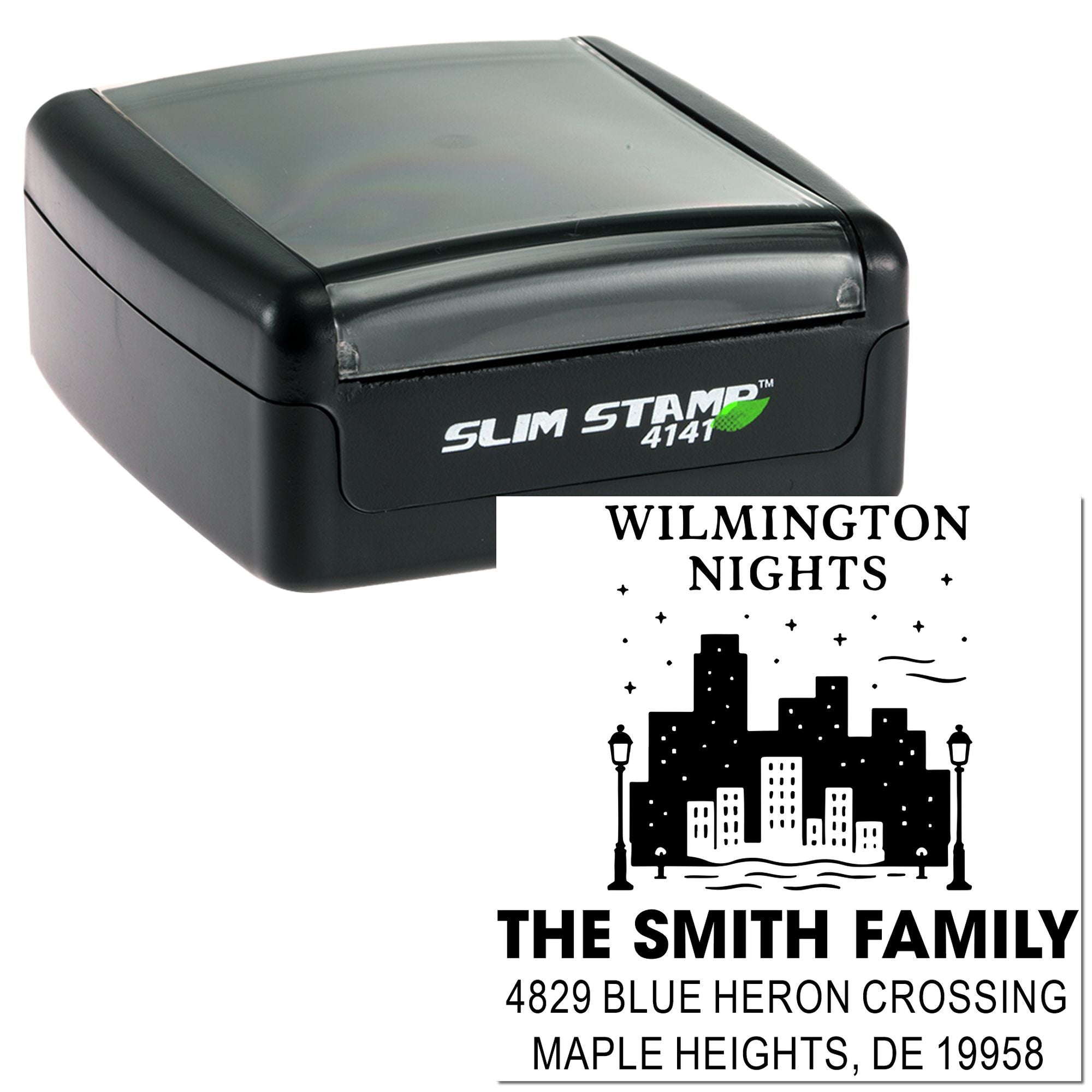Wilmington Nightscape Personalized Square Custom Pre-Inked Stamp