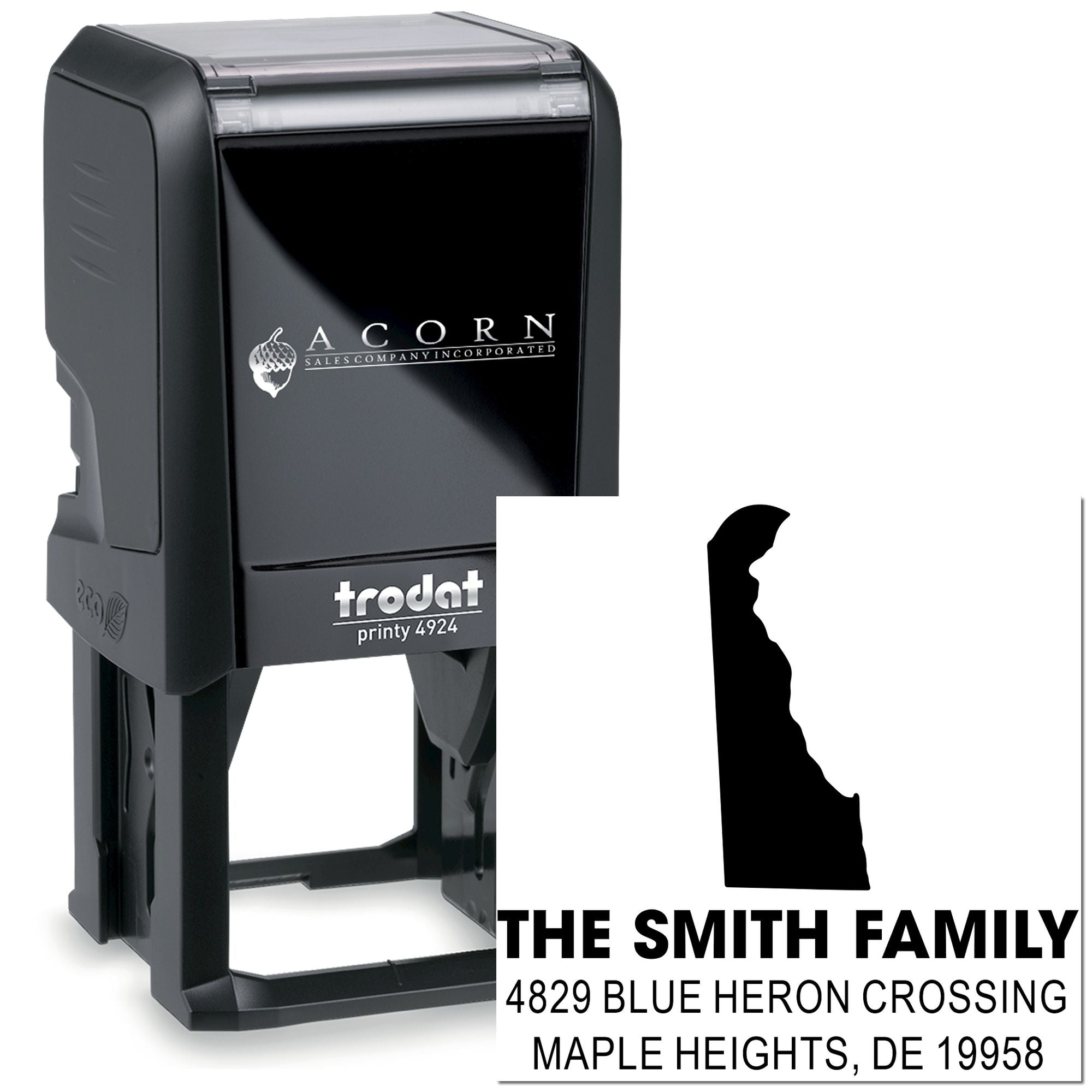 Custom self-inking Trodat Printy 4924 rubber stamp for The Smith Family address, personalized return address stamp