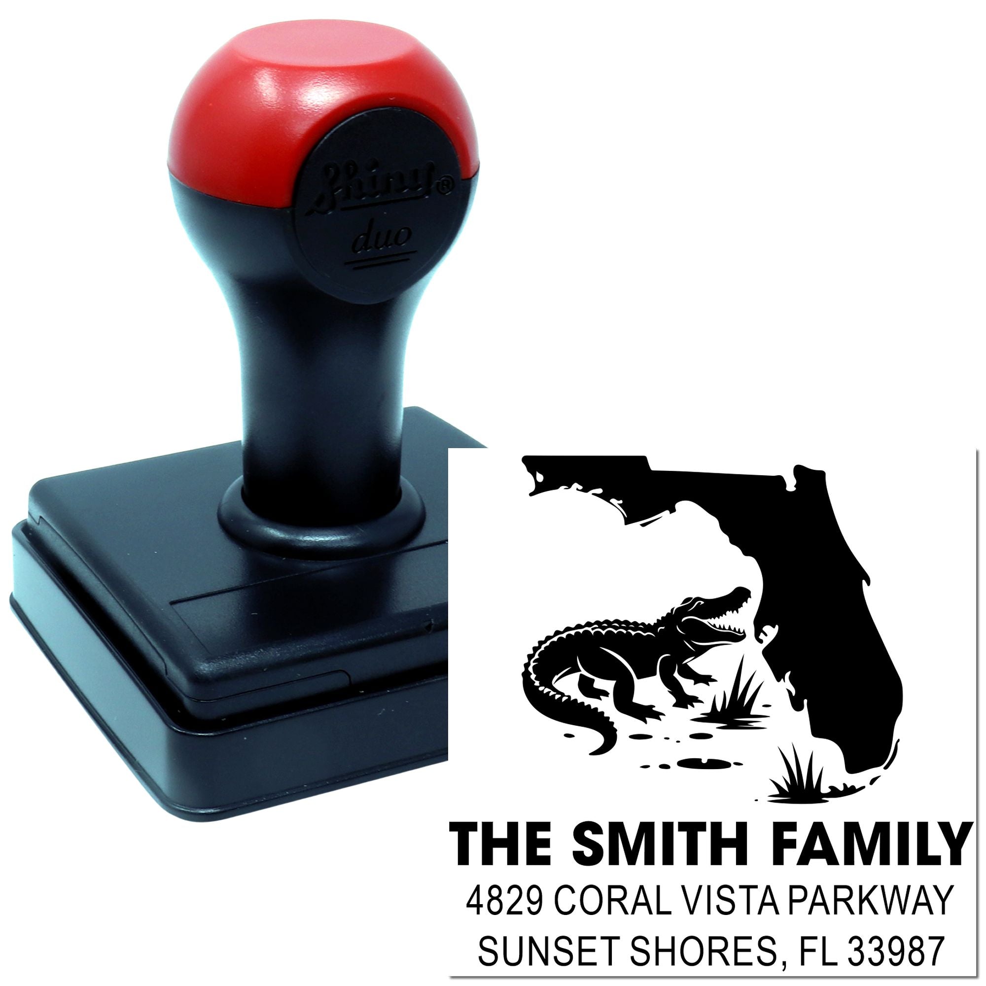 Custom Florida alligator self-inking rubber stamp for family return address labels and personalized mail marking