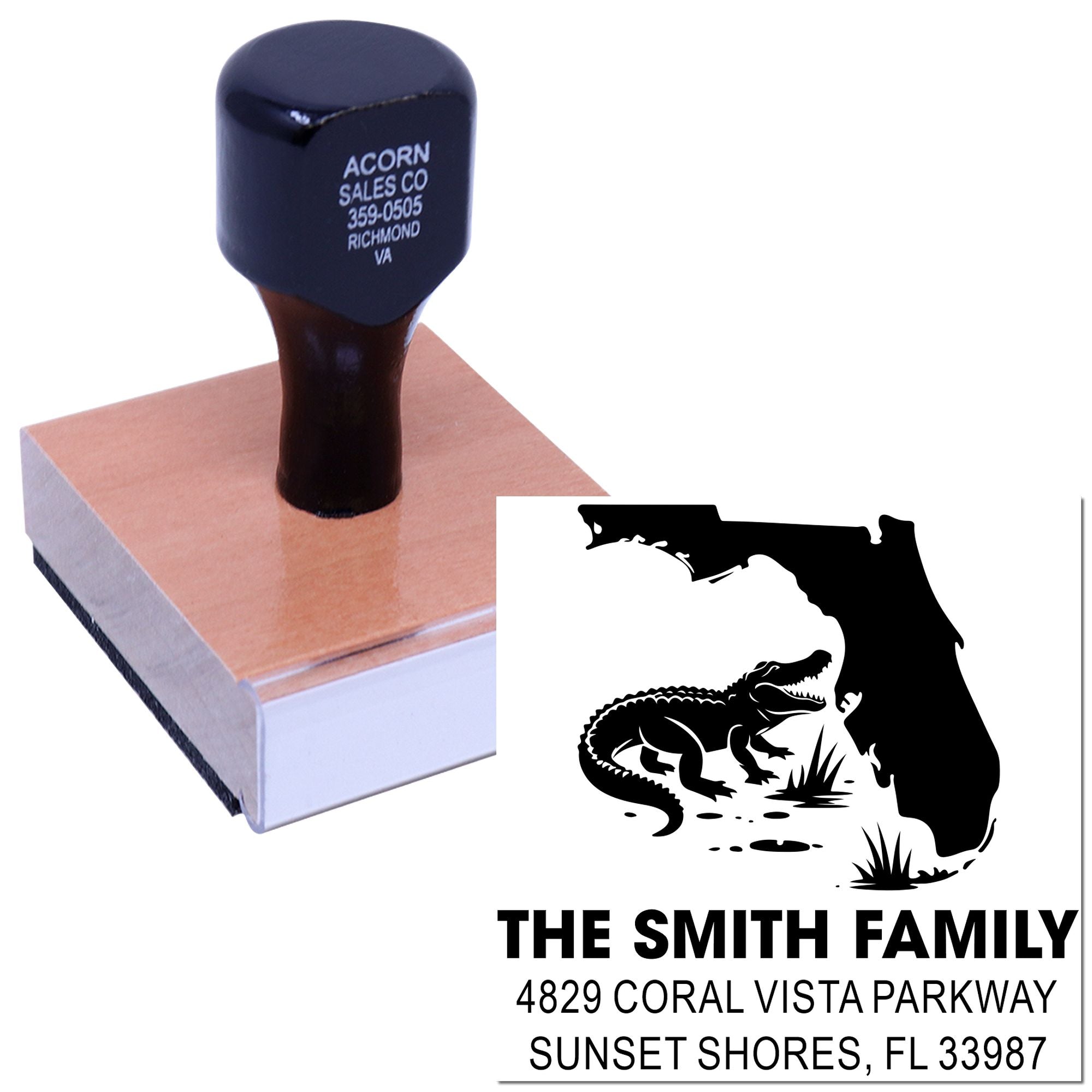 Personalized Florida return address rubber stamp with alligator design for family mailings