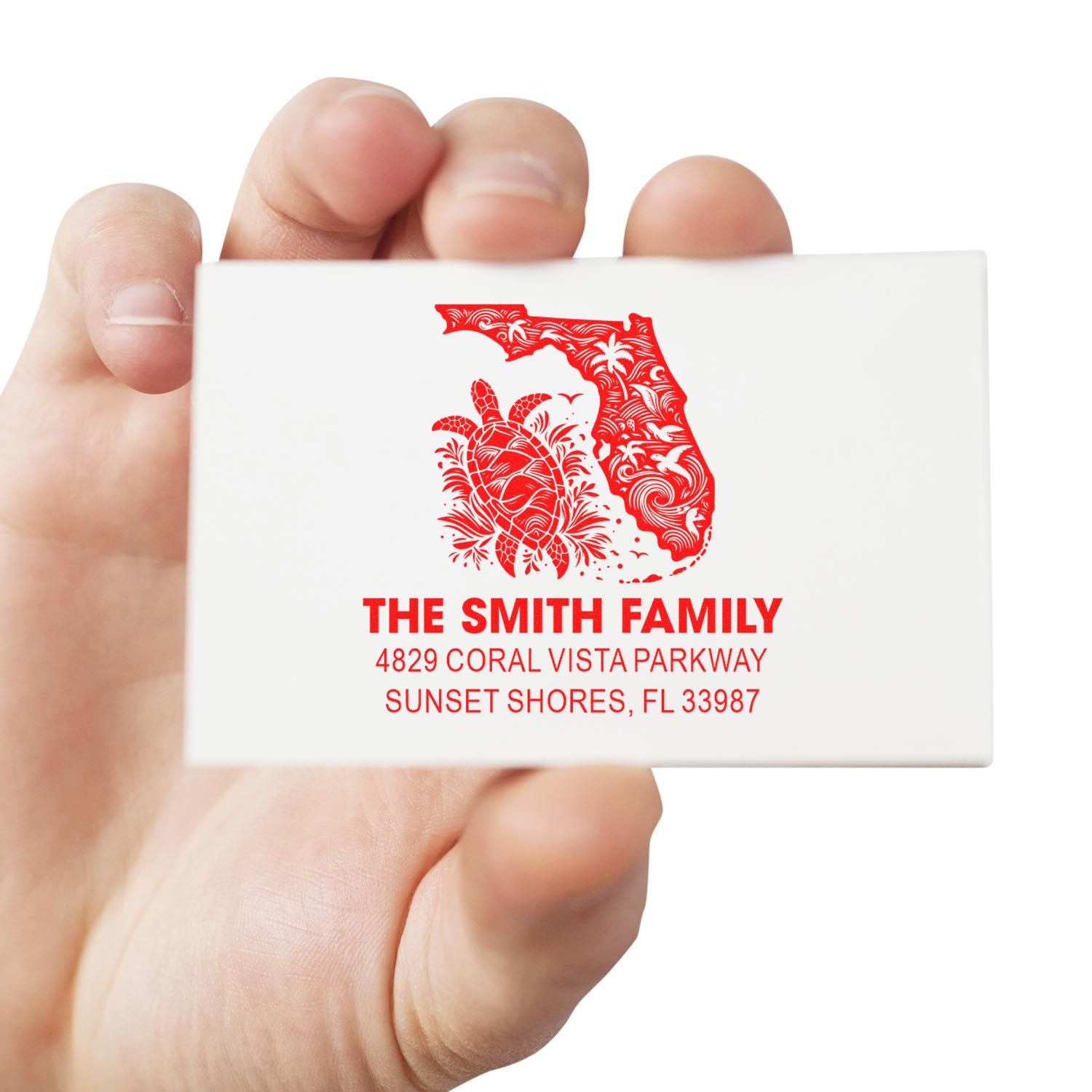 Custom Smith family Florida return address rubber stamp with turtle design for personalized mailing and envelopes.