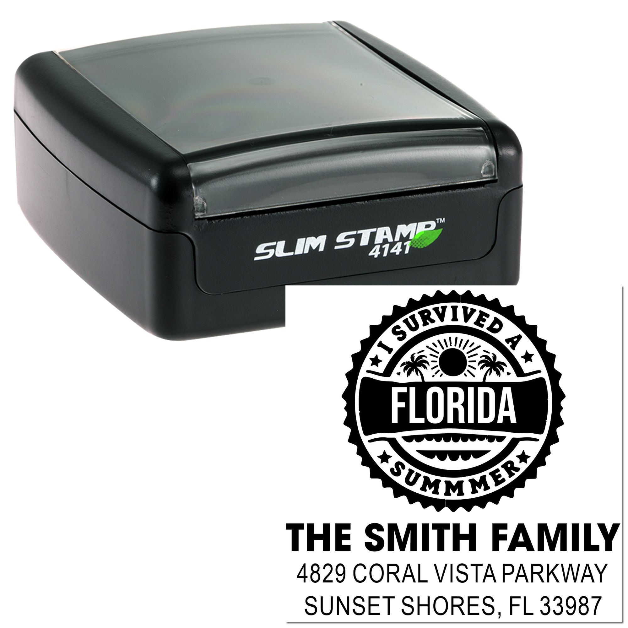 Slim Stamp 4141 self-inking custom address rubber stamp with Florida summer design for The Smith Family