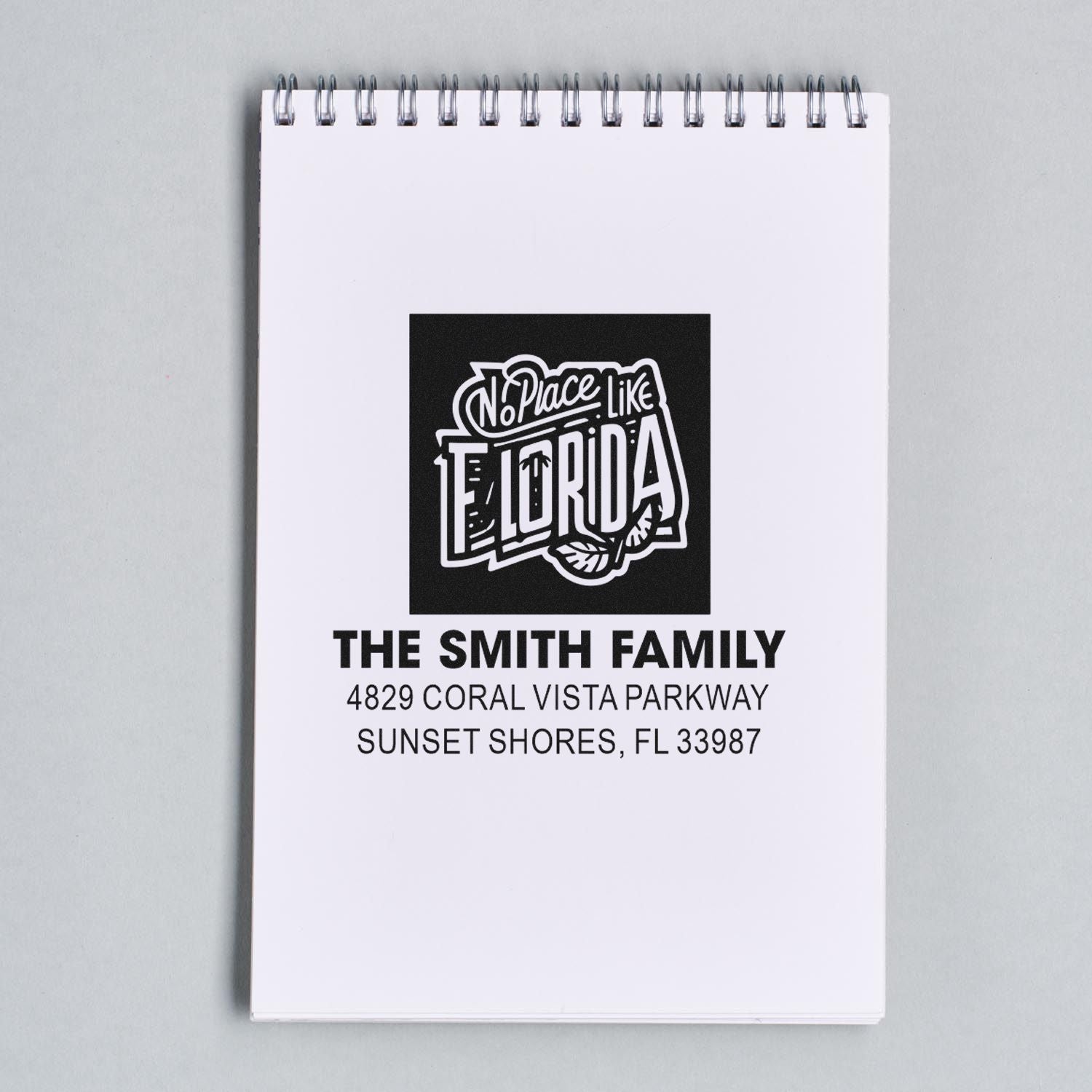 Custom Florida family return address rubber stamp with No Place Like Florida design for The Smith Family.