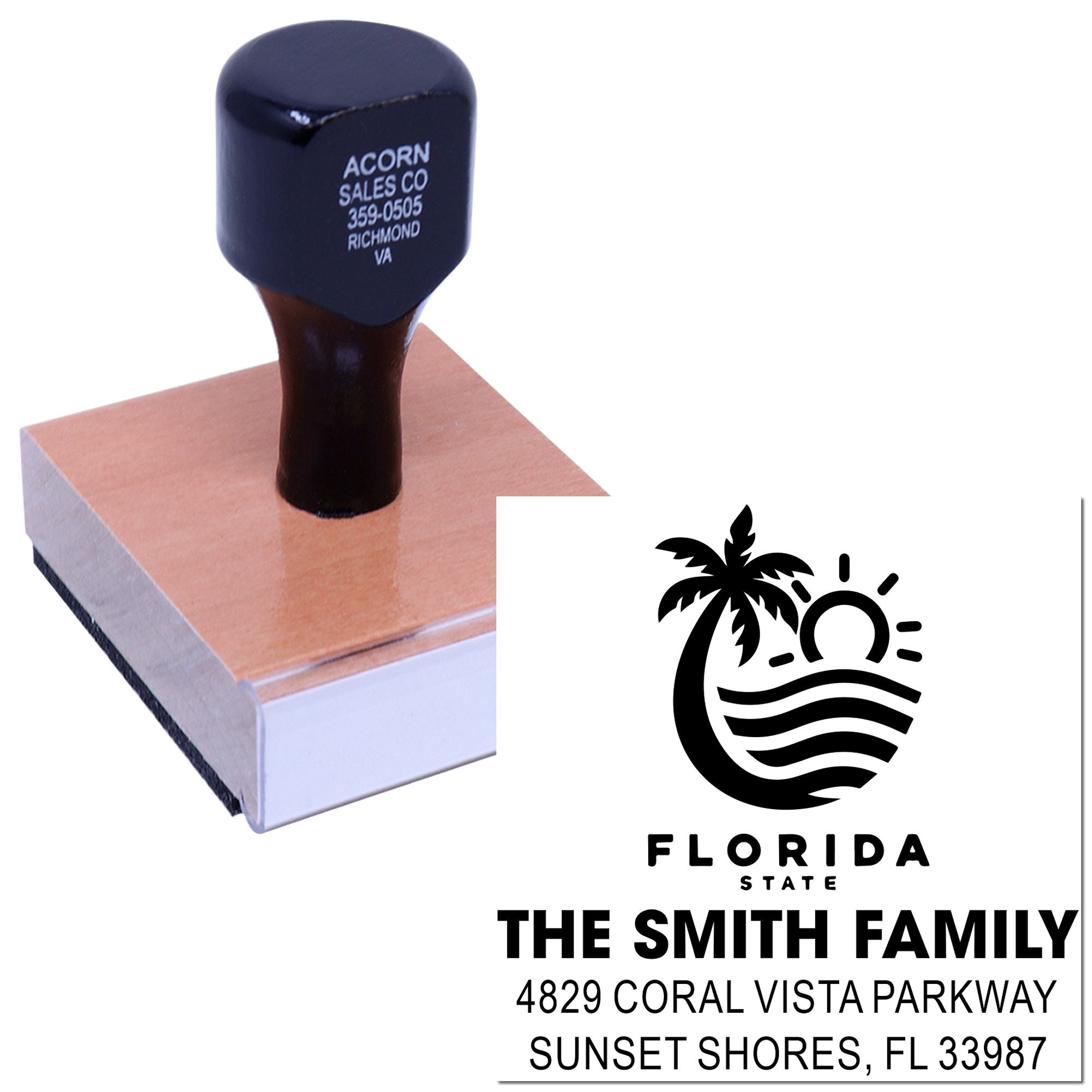 Personalized Florida return address rubber stamp with custom logo and address for envelopes and mailings