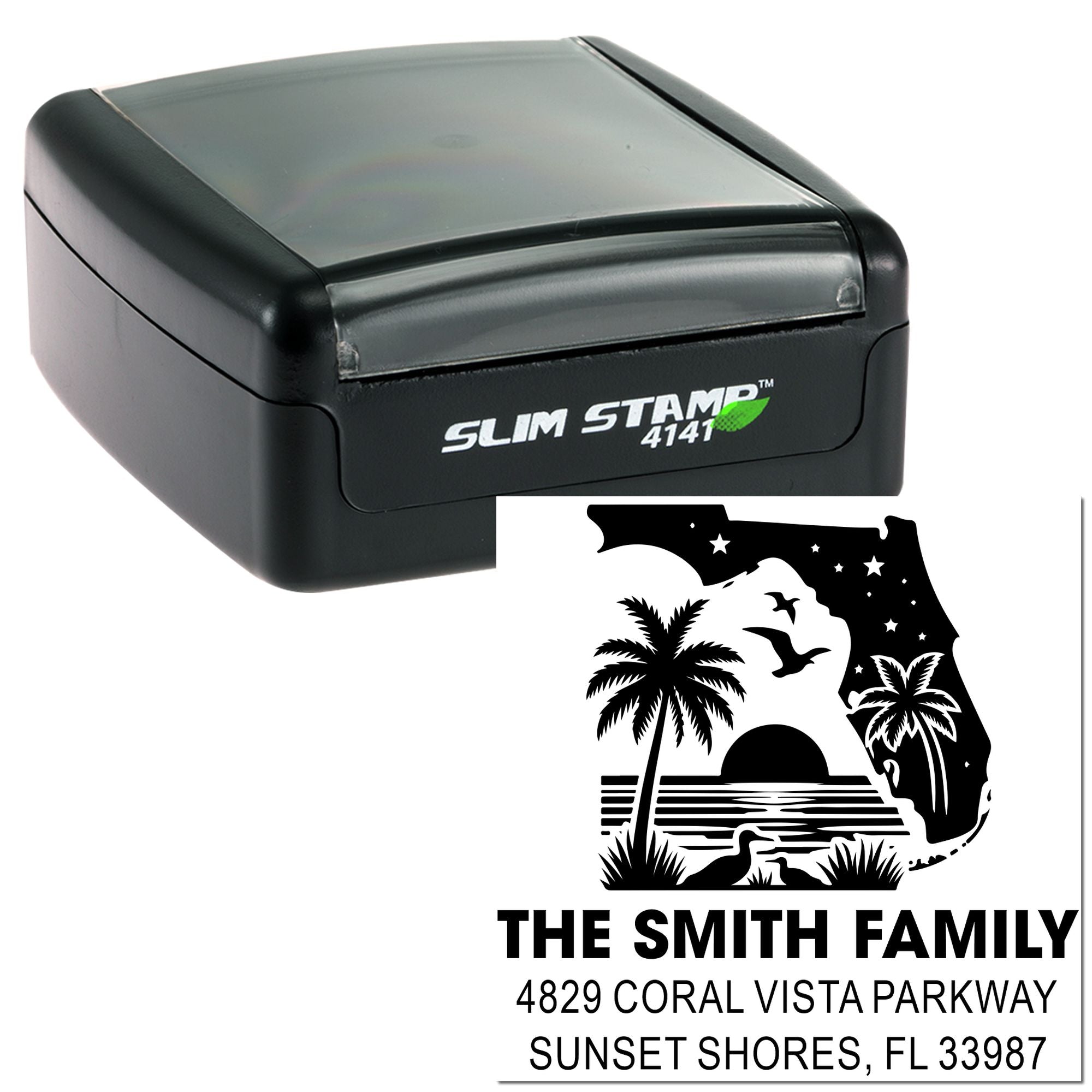 Tropical Sunset Beach Silhouette Rubber Pre-Inked Stamp