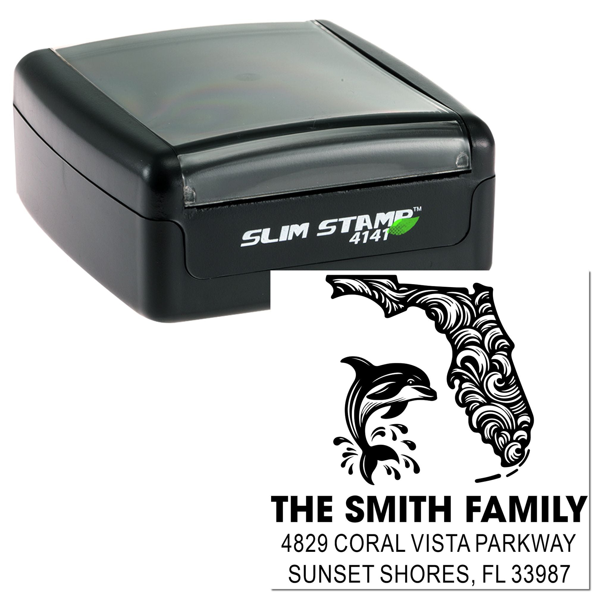 Whimsical Florida Waves Personalized Rubber Pre-Inked Stamp