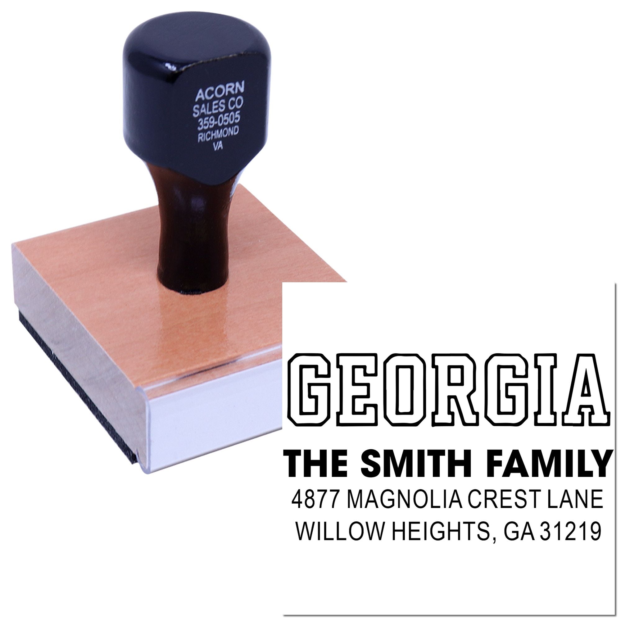 Custom Georgia return address rubber stamp for The Smith Family, ideal for envelopes, mailings, and personalized correspondence.