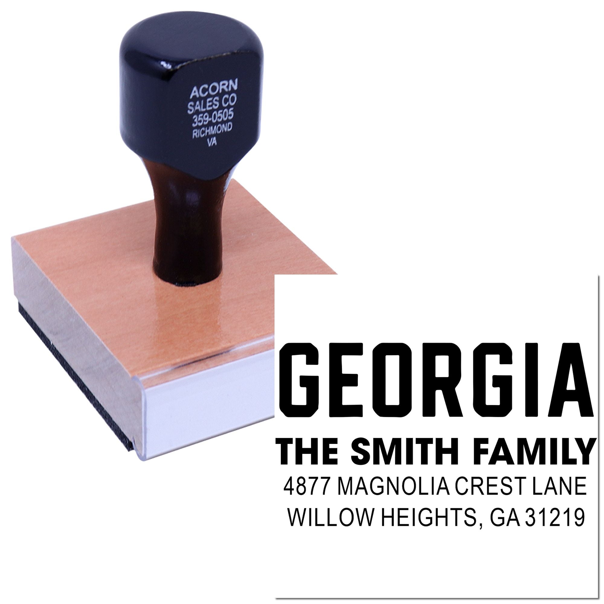 Custom Georgia return address rubber stamp for The Smith Family, 4877 Magnolia Crest Lane, Willow Heights, GA 31219