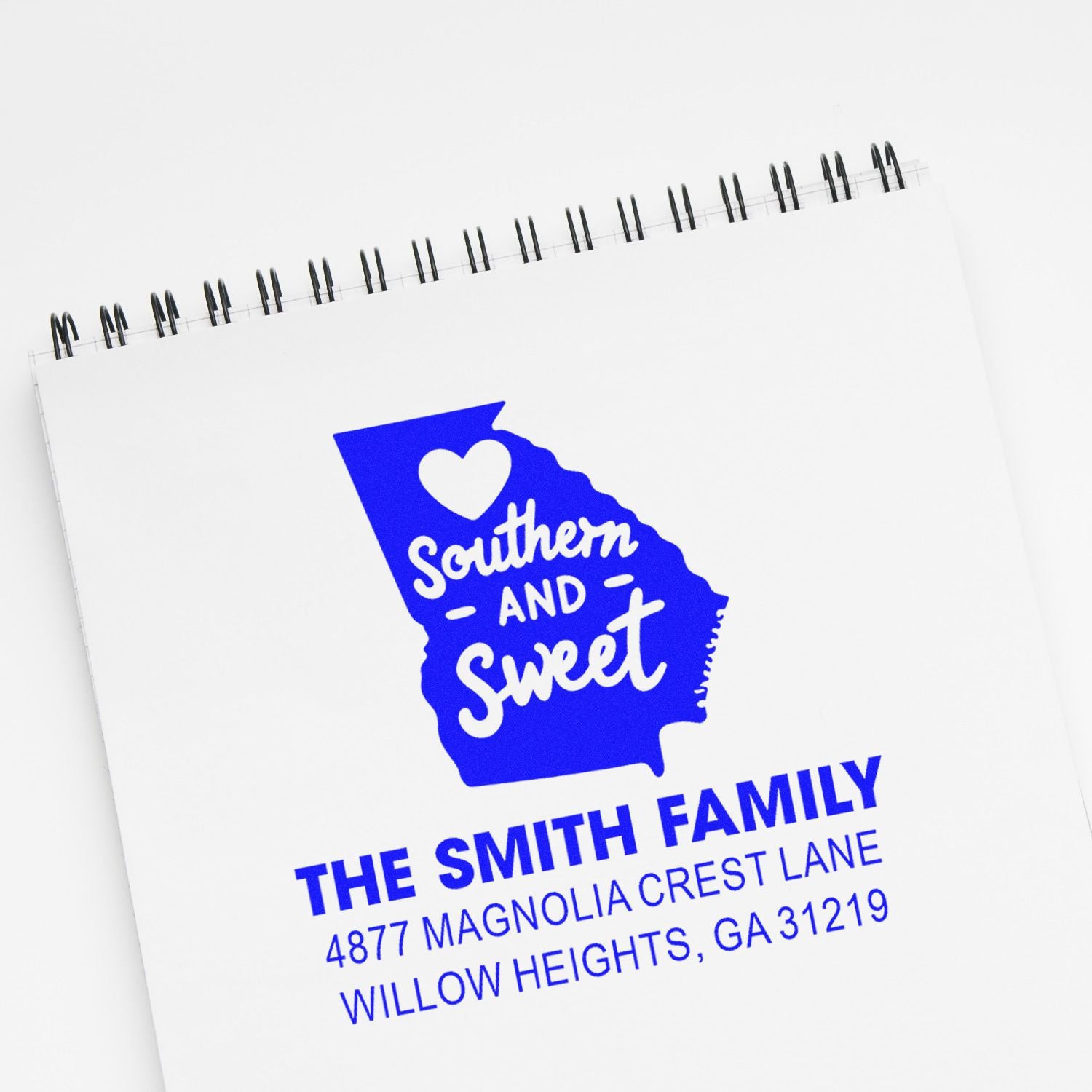 Custom South Carolina return address rubber stamp with Southern and Sweet family name and address design.