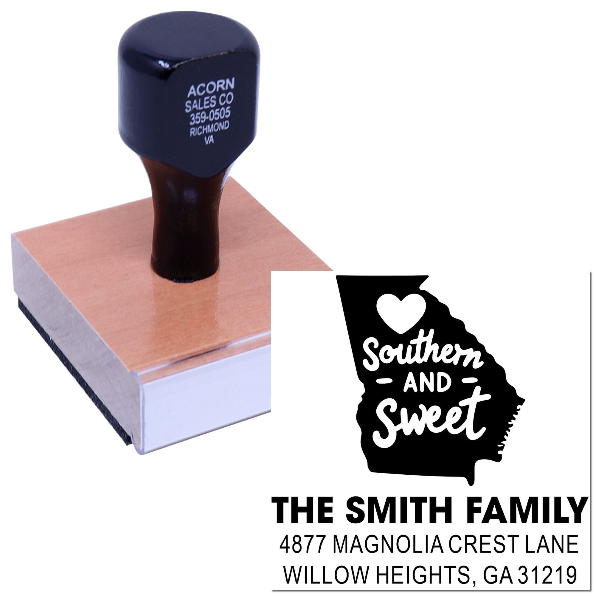 Custom return address rubber stamp with Georgia Southern and Sweet design for The Smith Family.