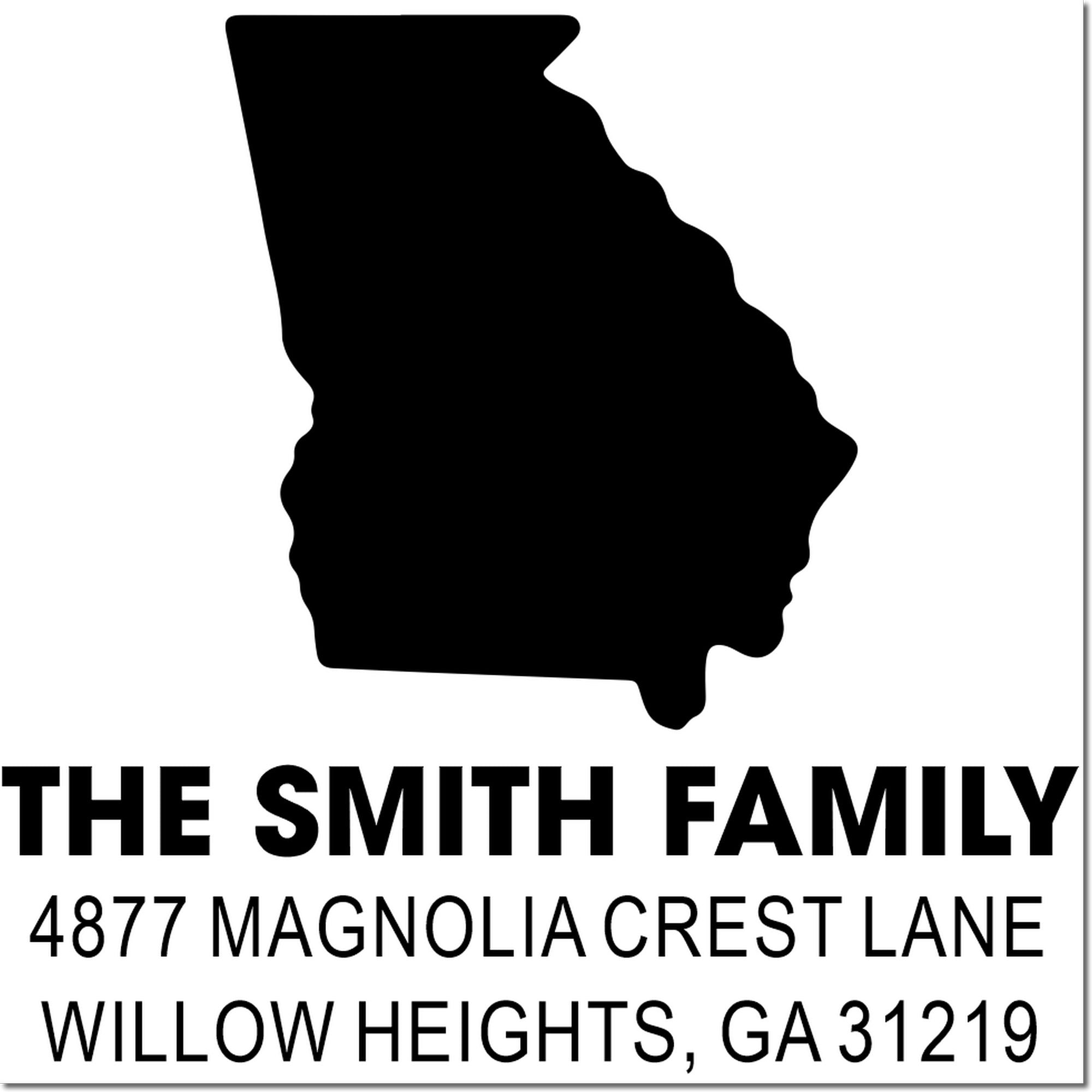 Custom Georgia return address rubber stamp for The Smith Family, 4877 Magnolia Crest Lane, Willow Heights, GA 31219