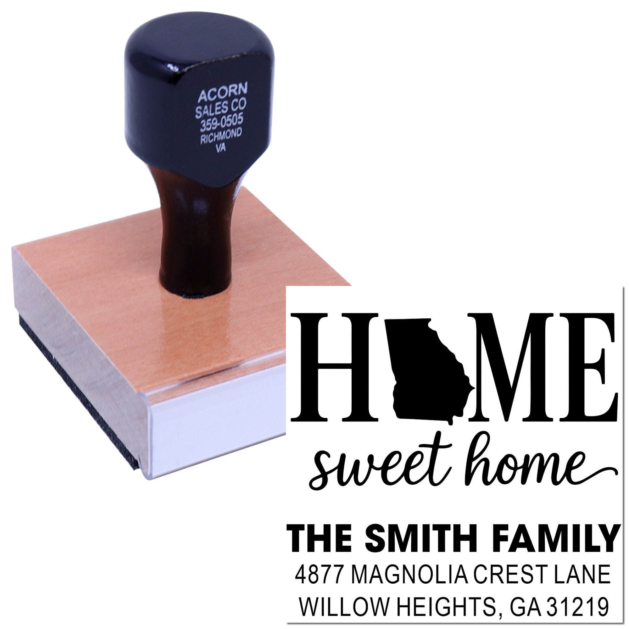 Custom return address rubber stamp for home mail with Home sweet home design for The Smith Family.