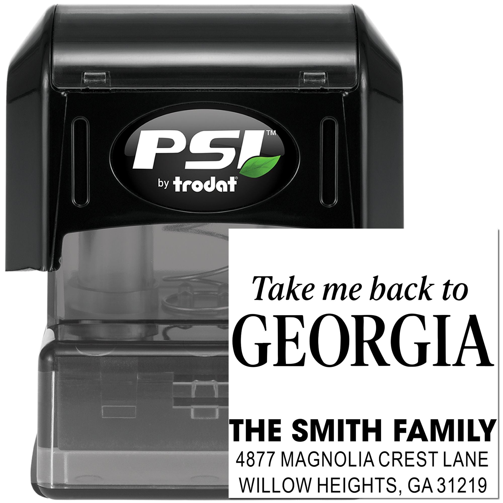 PSI by Trodat personalized self-inking return address rubber stamp for Georgia family mailing addresses