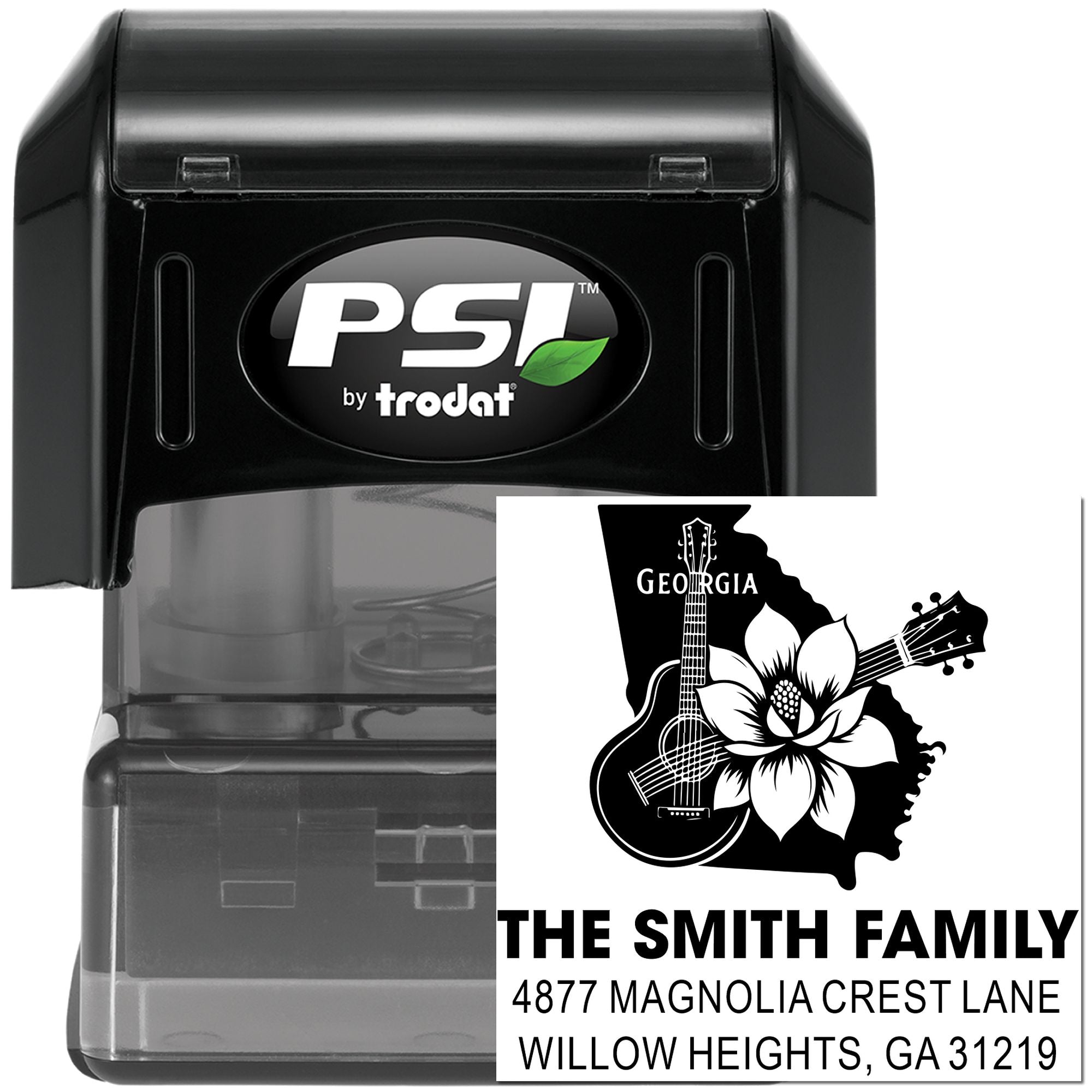 Custom self-inking return address rubber stamp with Georgia family design for personalized mail and envelopes