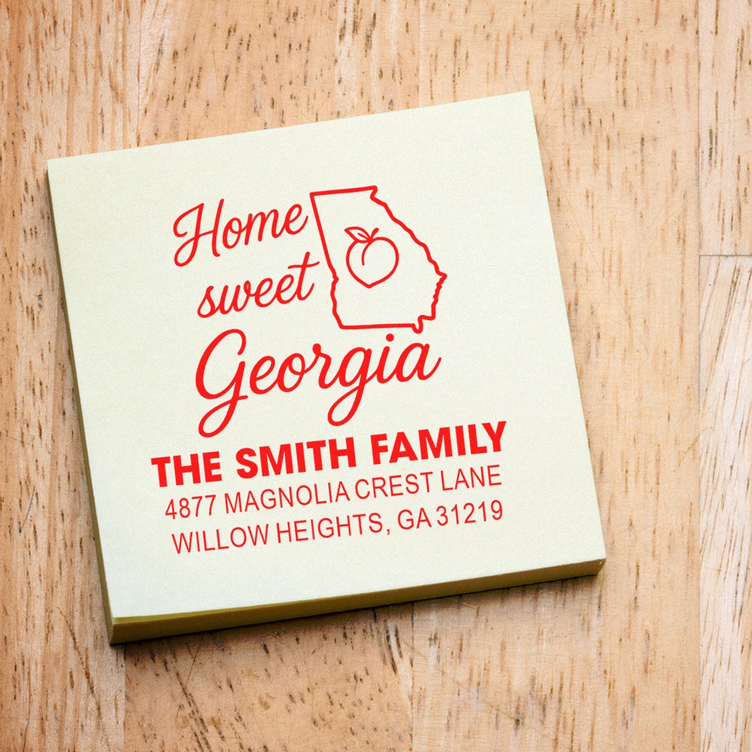 Custom Georgia return address rubber stamp with Home Sweet Georgia design for the Smith family.