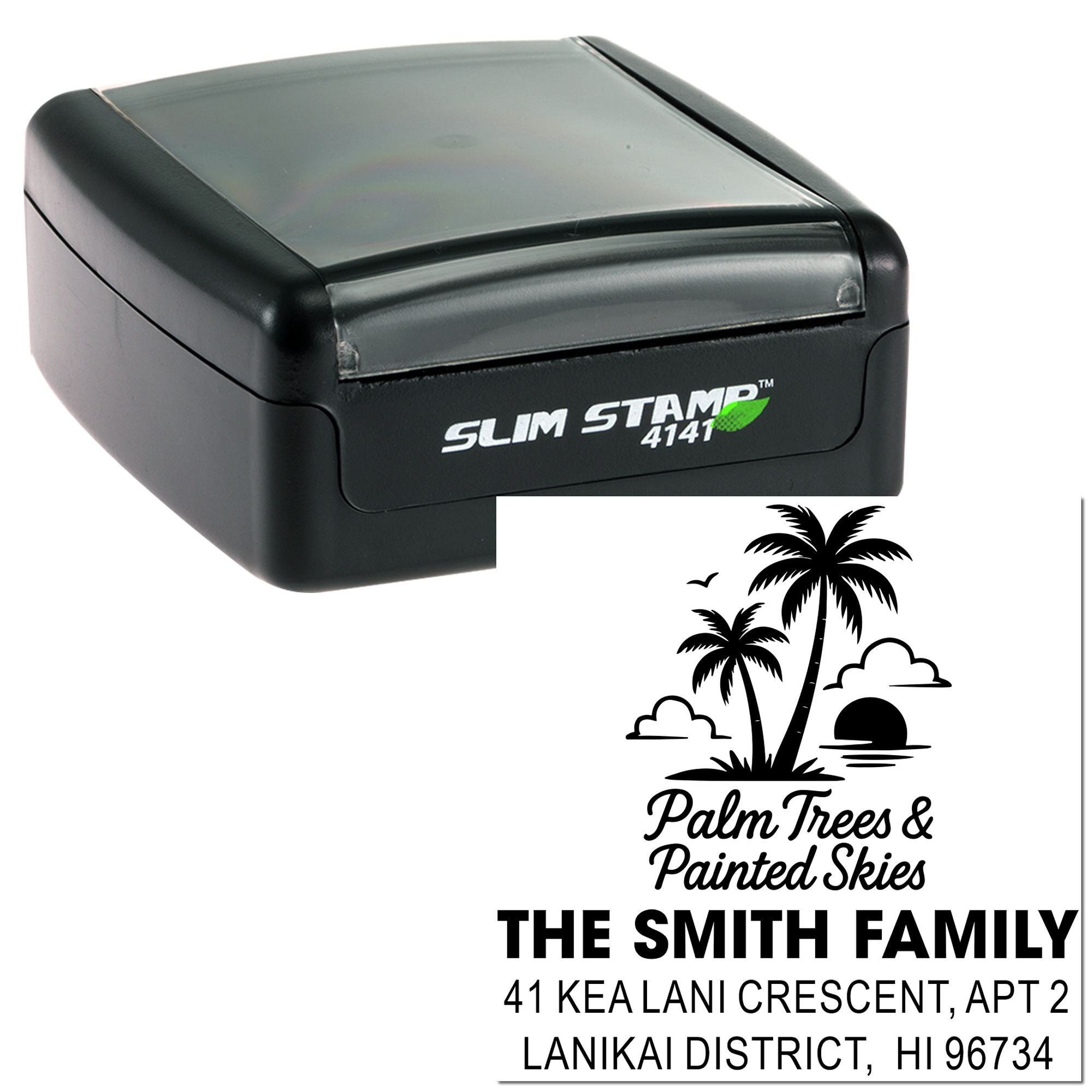 Tropical Sunset Bliss Personalized 3-Line Rubber Pre-Inked Stamp