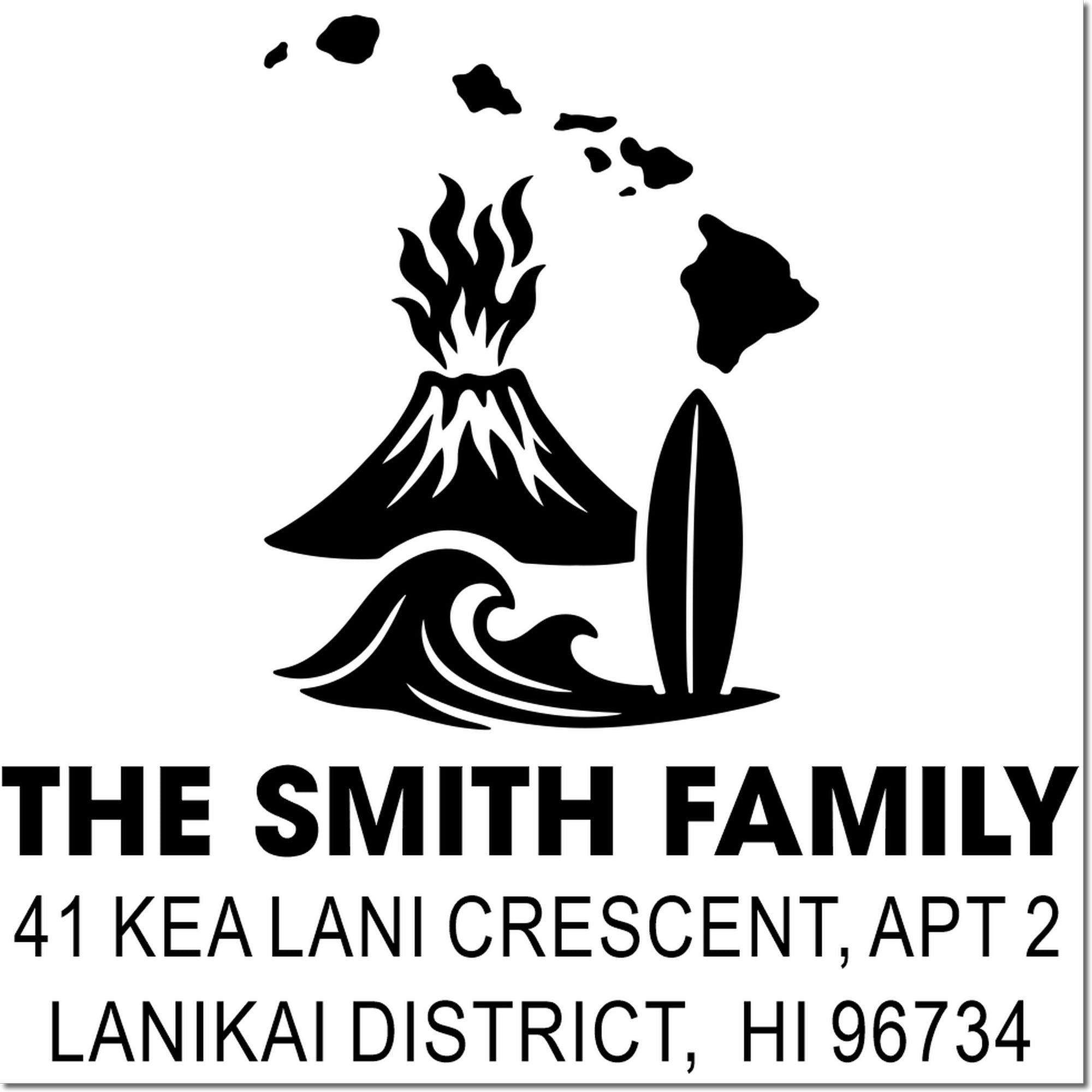 Custom Hawaii return address rubber stamp for The Smith Family, 41 Kea Lani Crescent Apt 2, Lanikai District, HI 96734