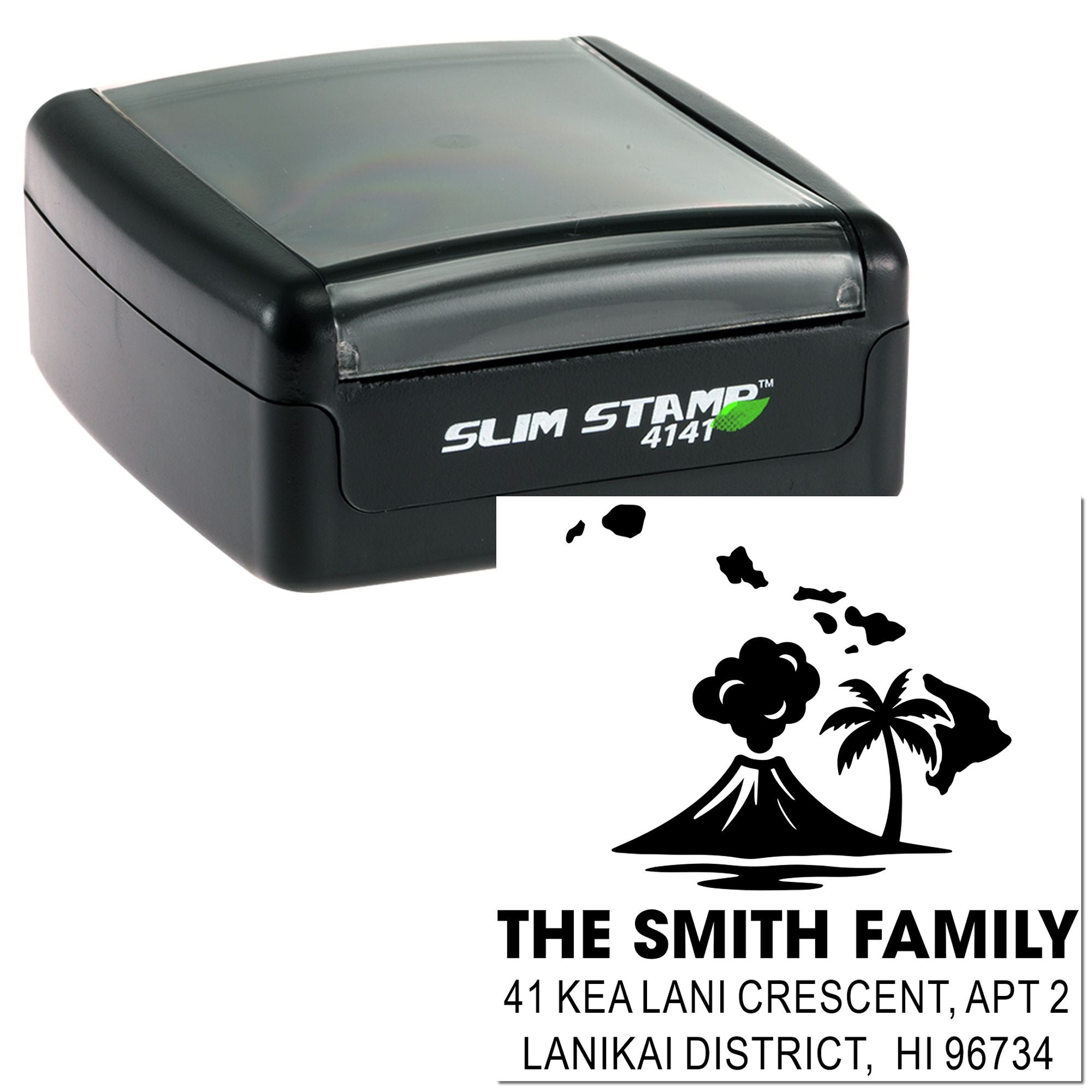 Volcanic Island Paradise Square Rubber Pre-Inked Stamp for Crafting & Scrapbooking