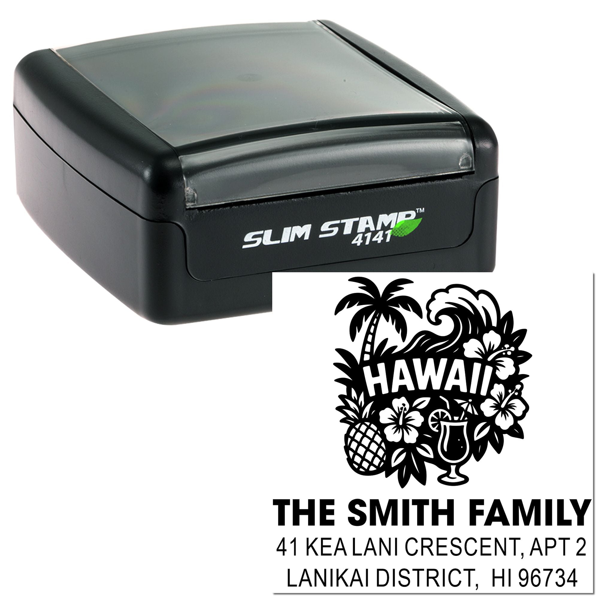 Tropical Paradise Vibes Personalized Square Rubber Pre-Inked Stamp