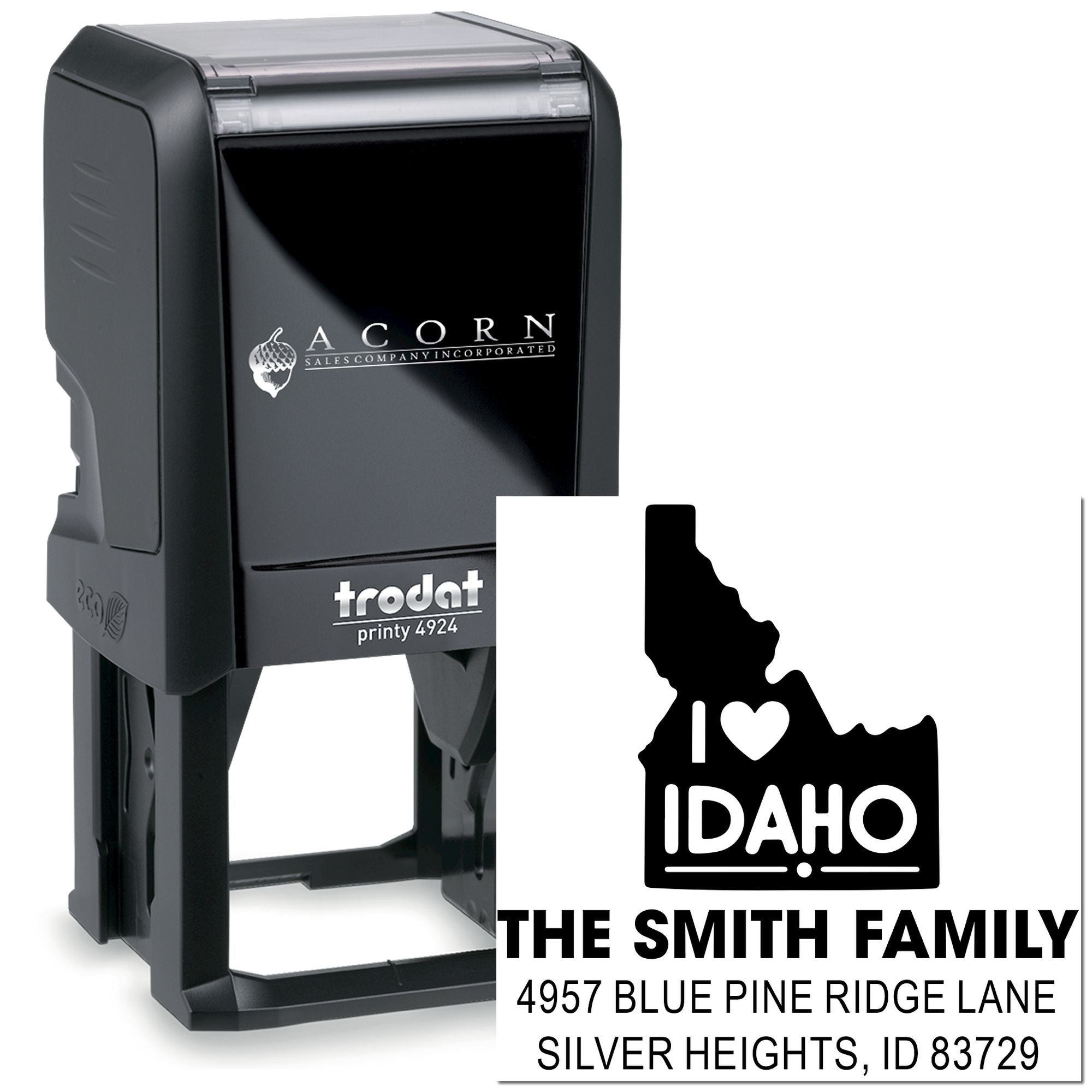 Custom Idaho self-inking rubber stamp for The Smith Family address and personalized mailing