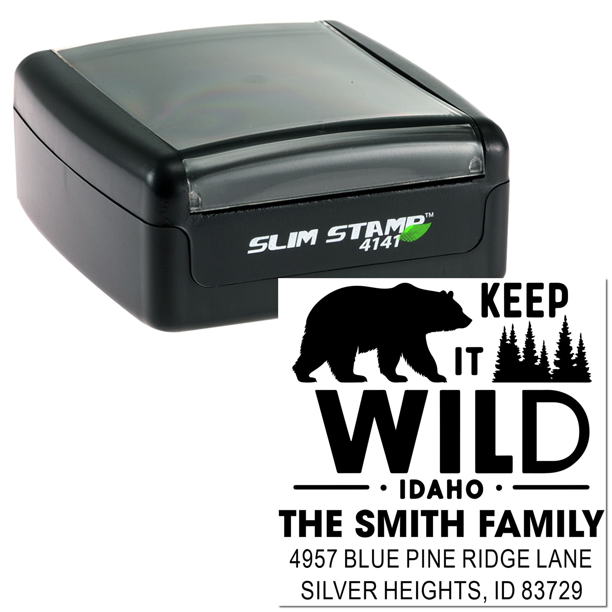 Wild Idaho Spirit Custom Rubber Pre-Inked Stamp â€“ 1-5/8" Square , Personalized Craft Stamp for Crafters & Small Businesses